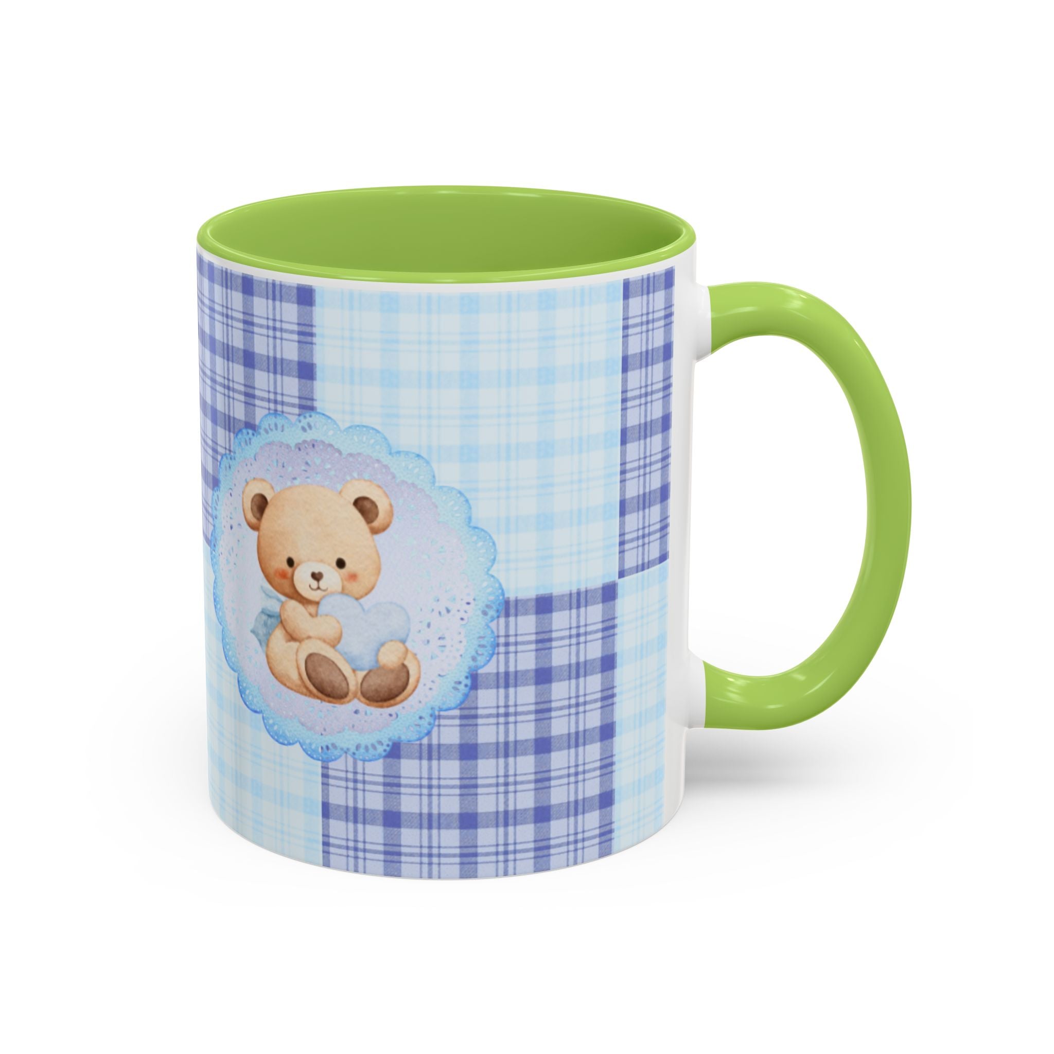 Blue Teddy Bear Plaid Accent Coffee Mug — Baby Shower Newborn Gift (11/15oz)