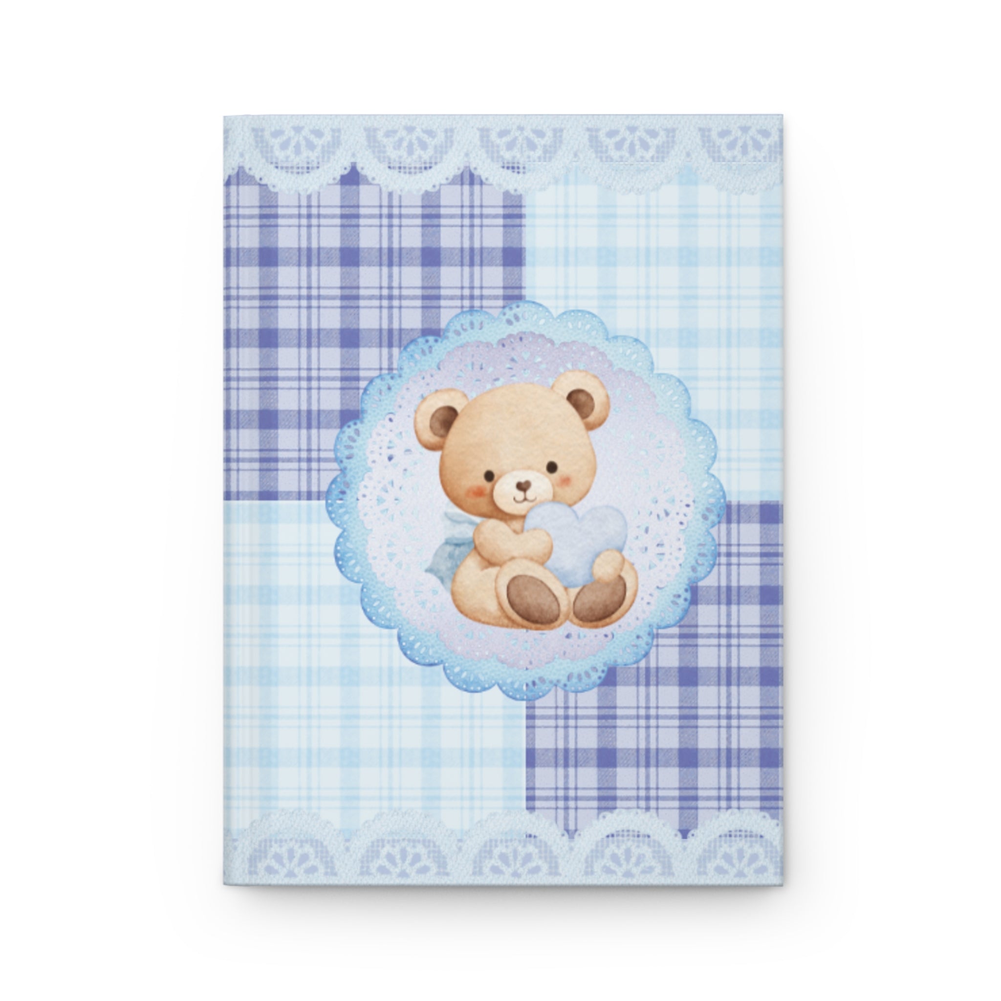 Baby Boy Teddy Patchwork Hardcover Journal — Blue Nursery Notebook