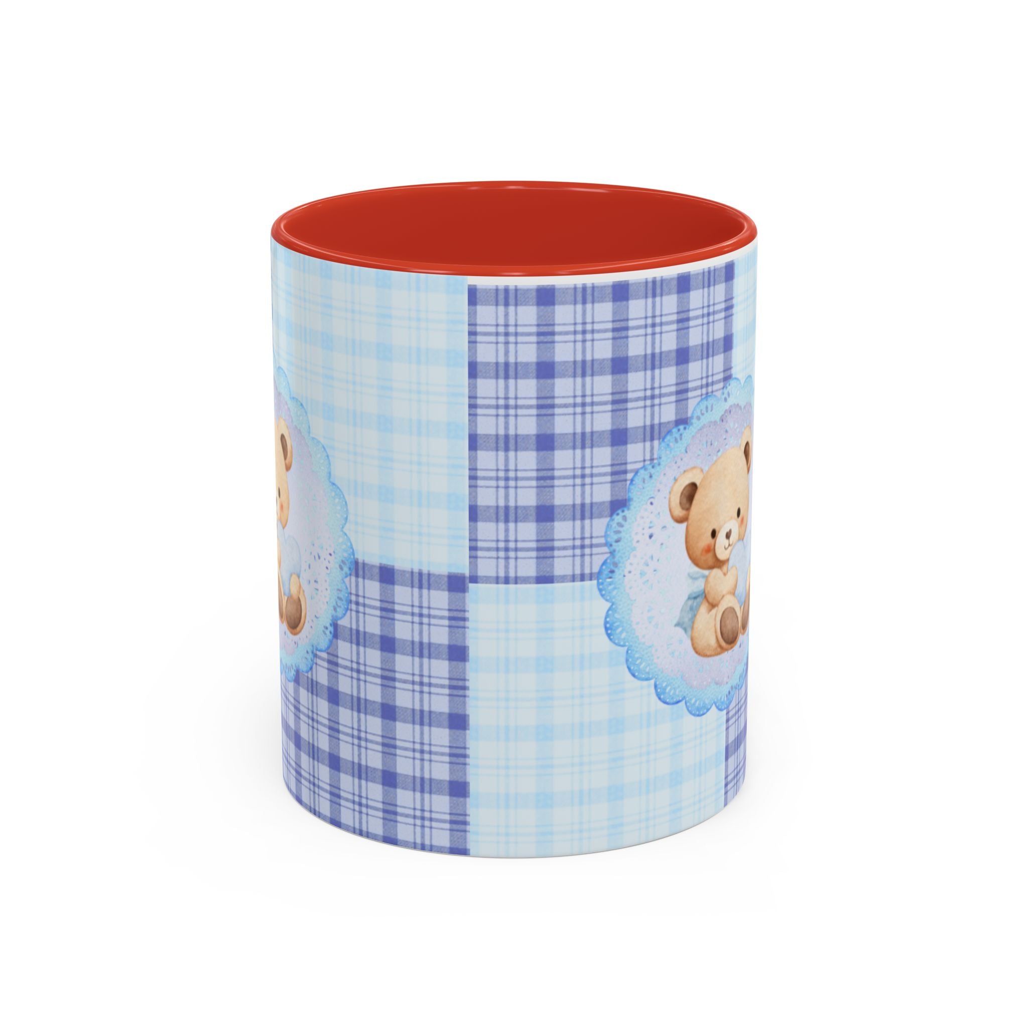 Blue Teddy Bear Plaid Accent Coffee Mug — Baby Shower Newborn Gift (11/15oz)