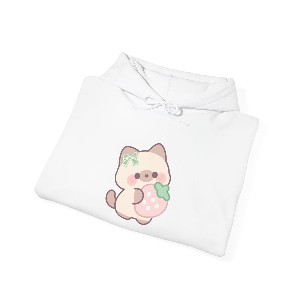 Kawaii Peach Cat Hoodie — Cute Pastel Cat Eating Peach Graphic Sweatshirt