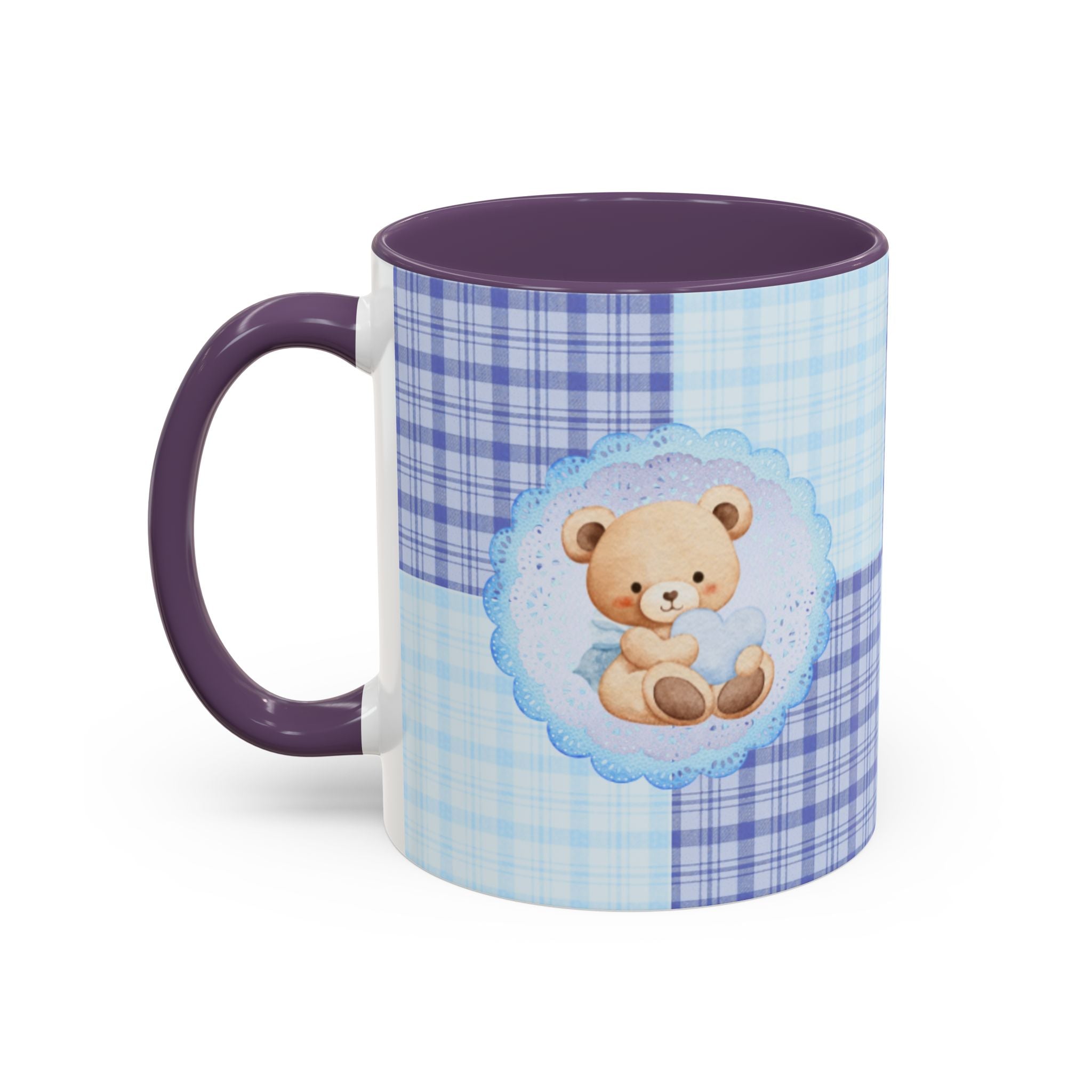 Blue Teddy Bear Plaid Accent Coffee Mug — Baby Shower Newborn Gift (11/15oz)