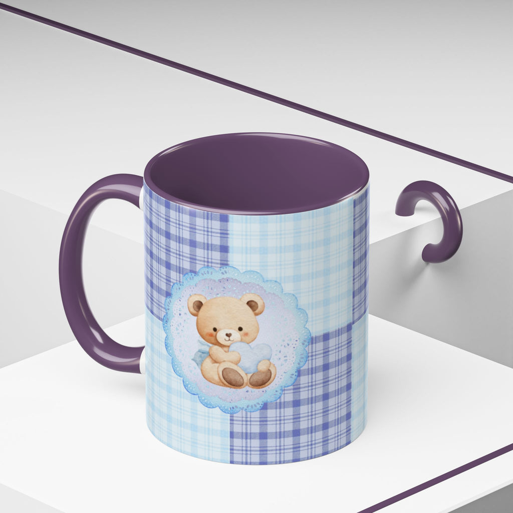 Blue Teddy Bear Plaid Accent Coffee Mug — Baby Shower Newborn Gift (11/15oz)