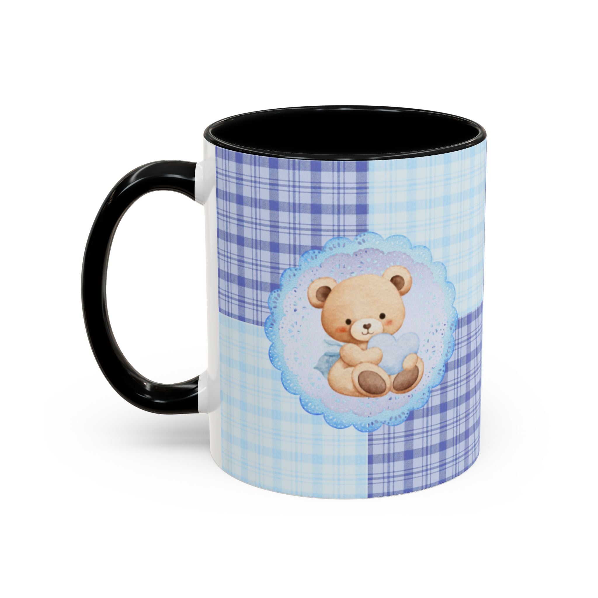 Blue Teddy Bear Plaid Accent Coffee Mug — Baby Shower Newborn Gift (11/15oz)