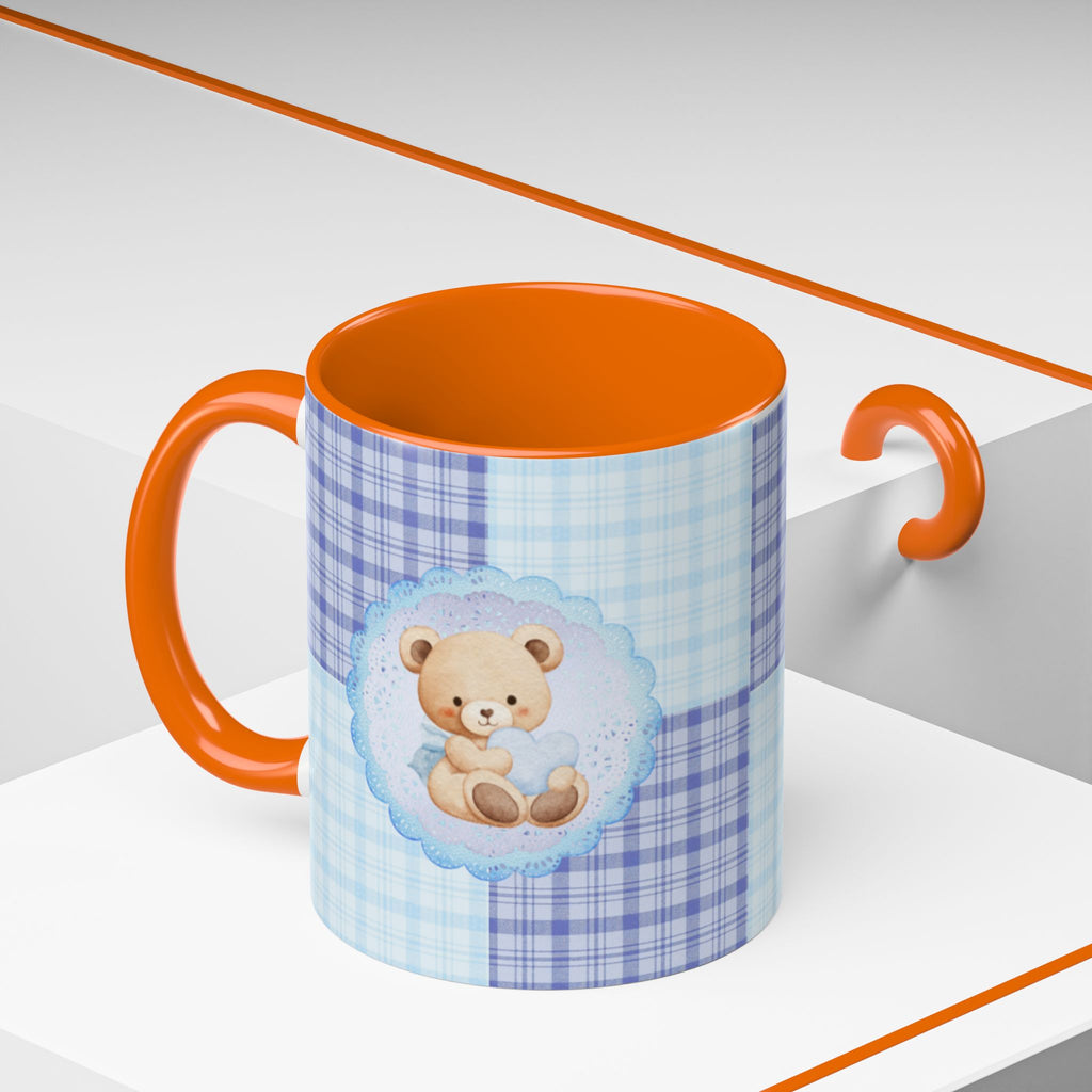Blue Teddy Bear Plaid Accent Coffee Mug — Baby Shower Newborn Gift (11/15oz)