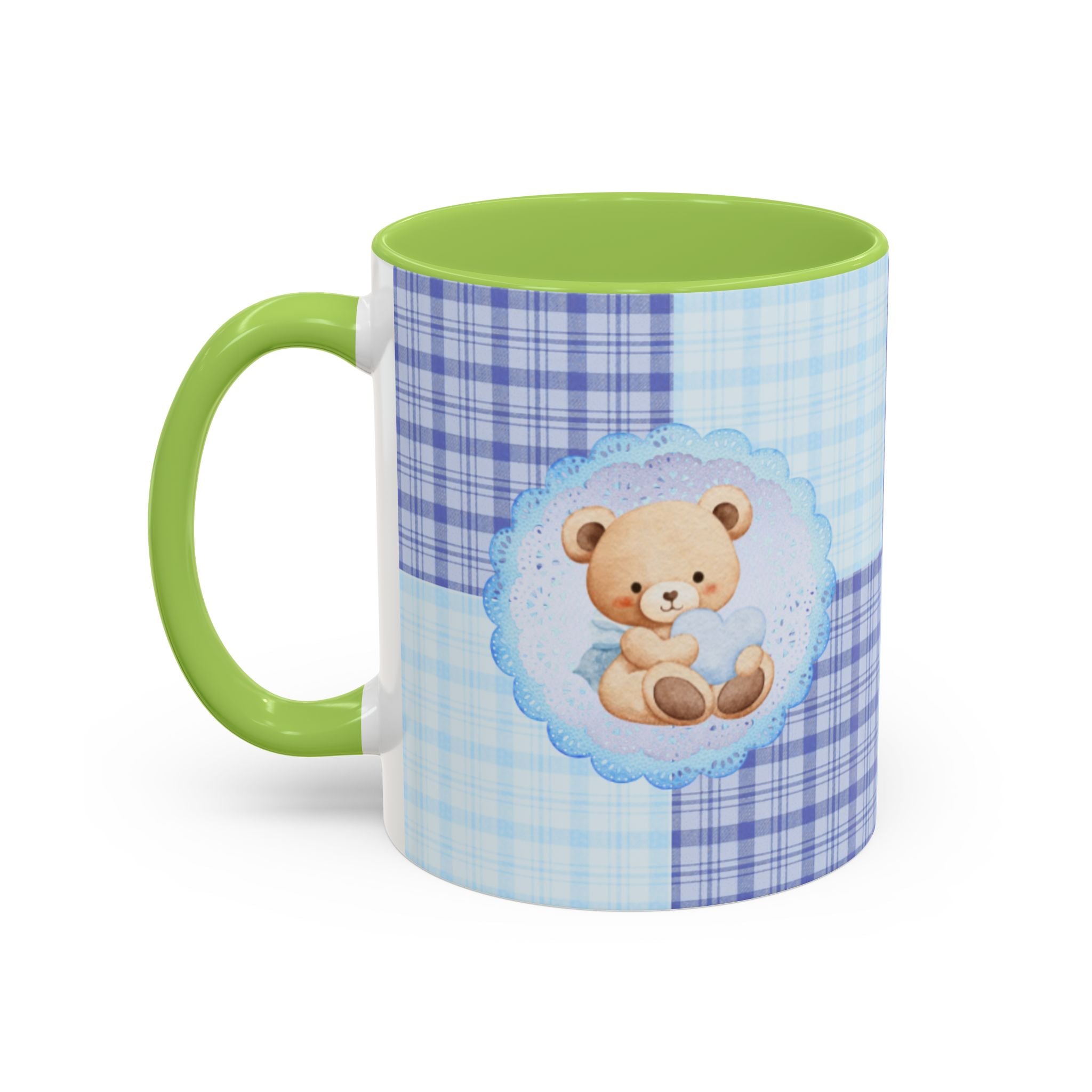Blue Teddy Bear Plaid Accent Coffee Mug — Baby Shower Newborn Gift (11/15oz)