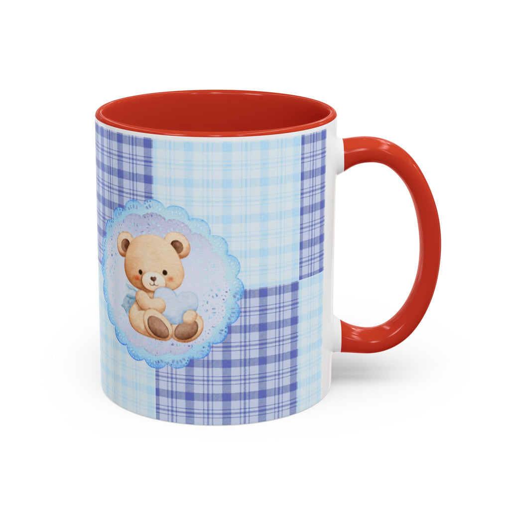 Blue Teddy Bear Plaid Accent Coffee Mug — Baby Shower Newborn Gift (11/15oz)