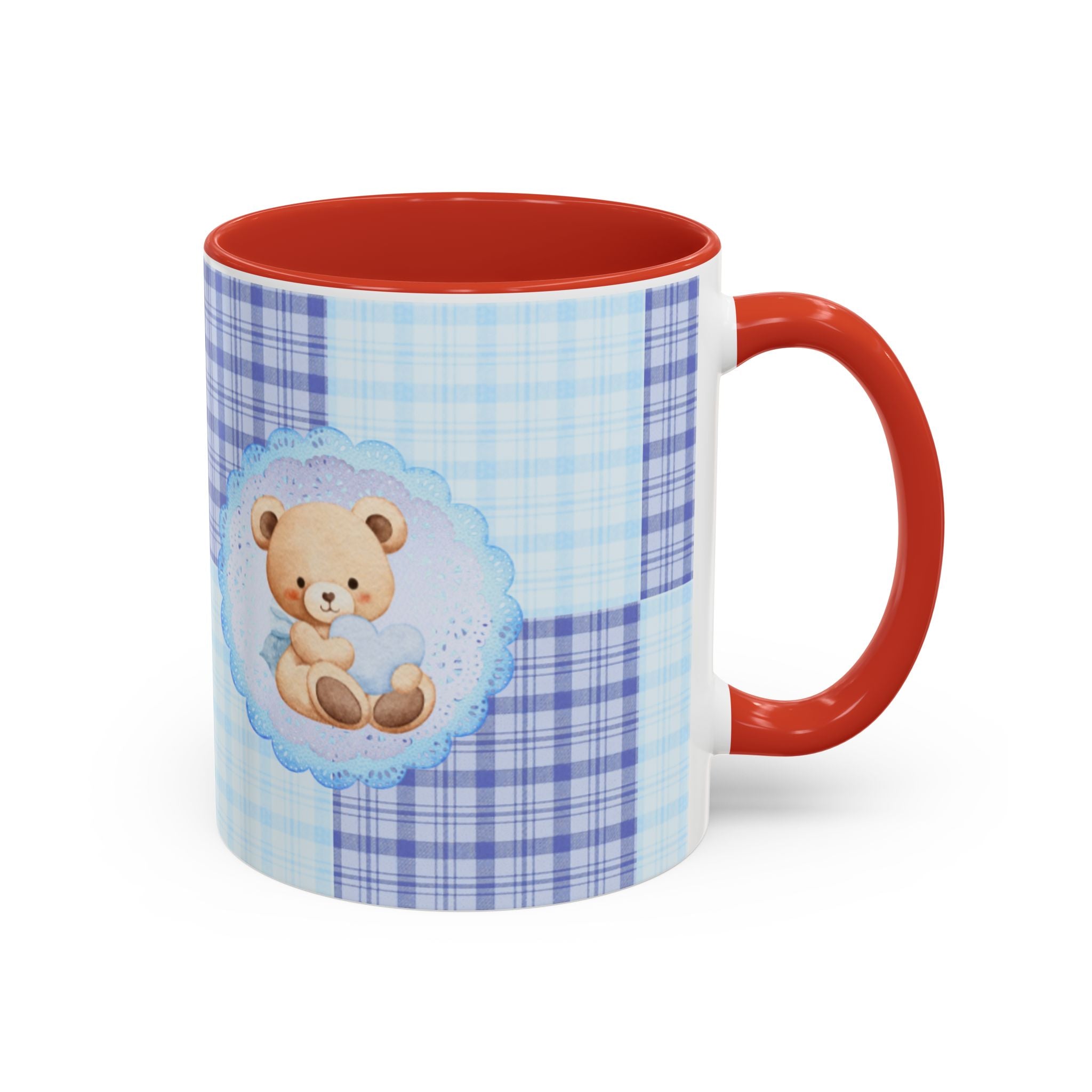 Blue Teddy Bear Plaid Accent Coffee Mug — Baby Shower Newborn Gift (11/15oz)