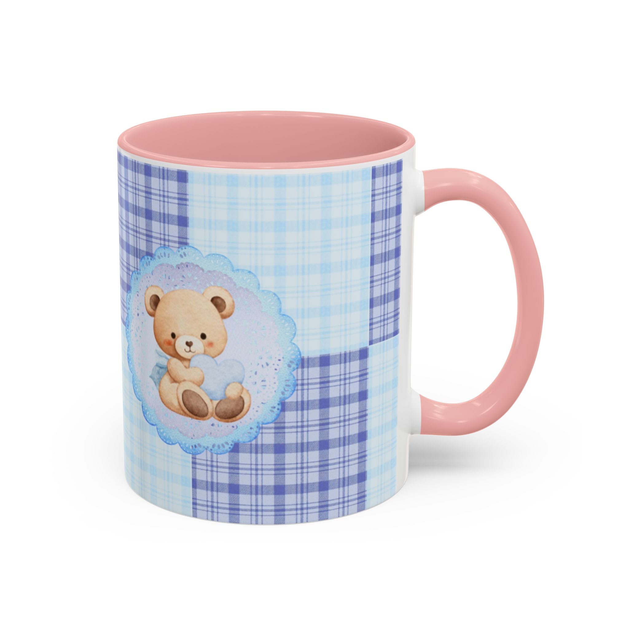 Blue Teddy Bear Plaid Accent Coffee Mug — Baby Shower Newborn Gift (11/15oz)