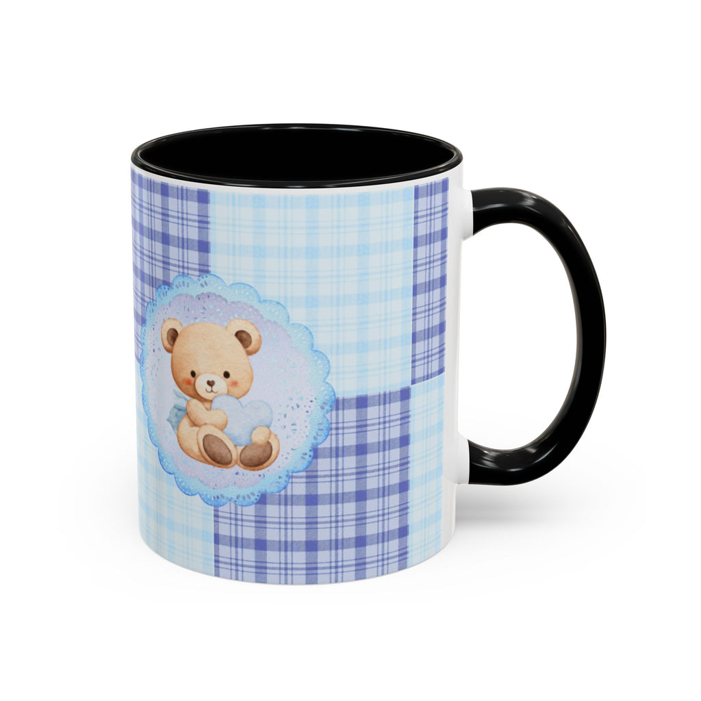 Blue Teddy Bear Plaid Accent Coffee Mug — Baby Shower Newborn Gift (11/15oz)