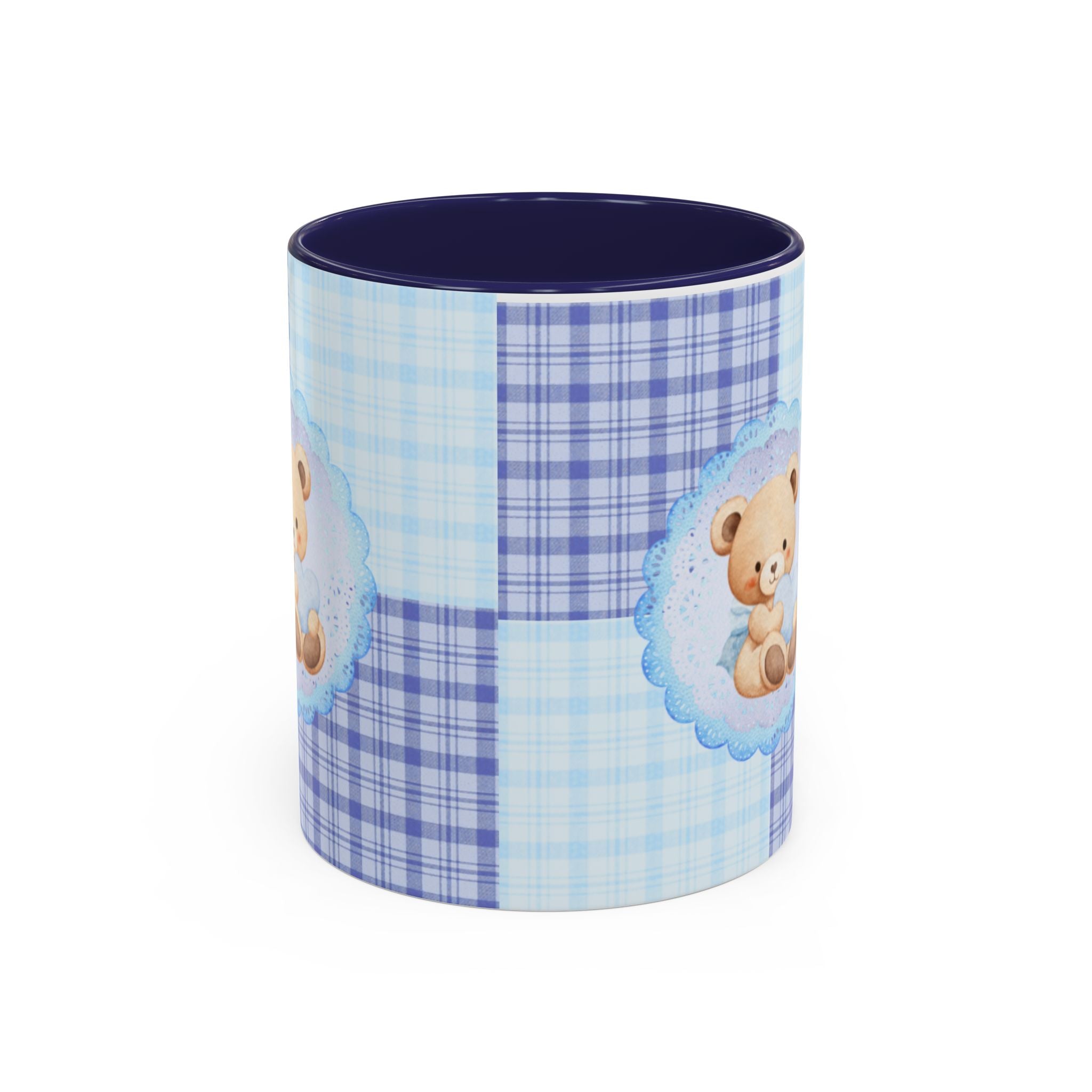 Blue Teddy Bear Plaid Accent Coffee Mug — Baby Shower Newborn Gift (11/15oz)