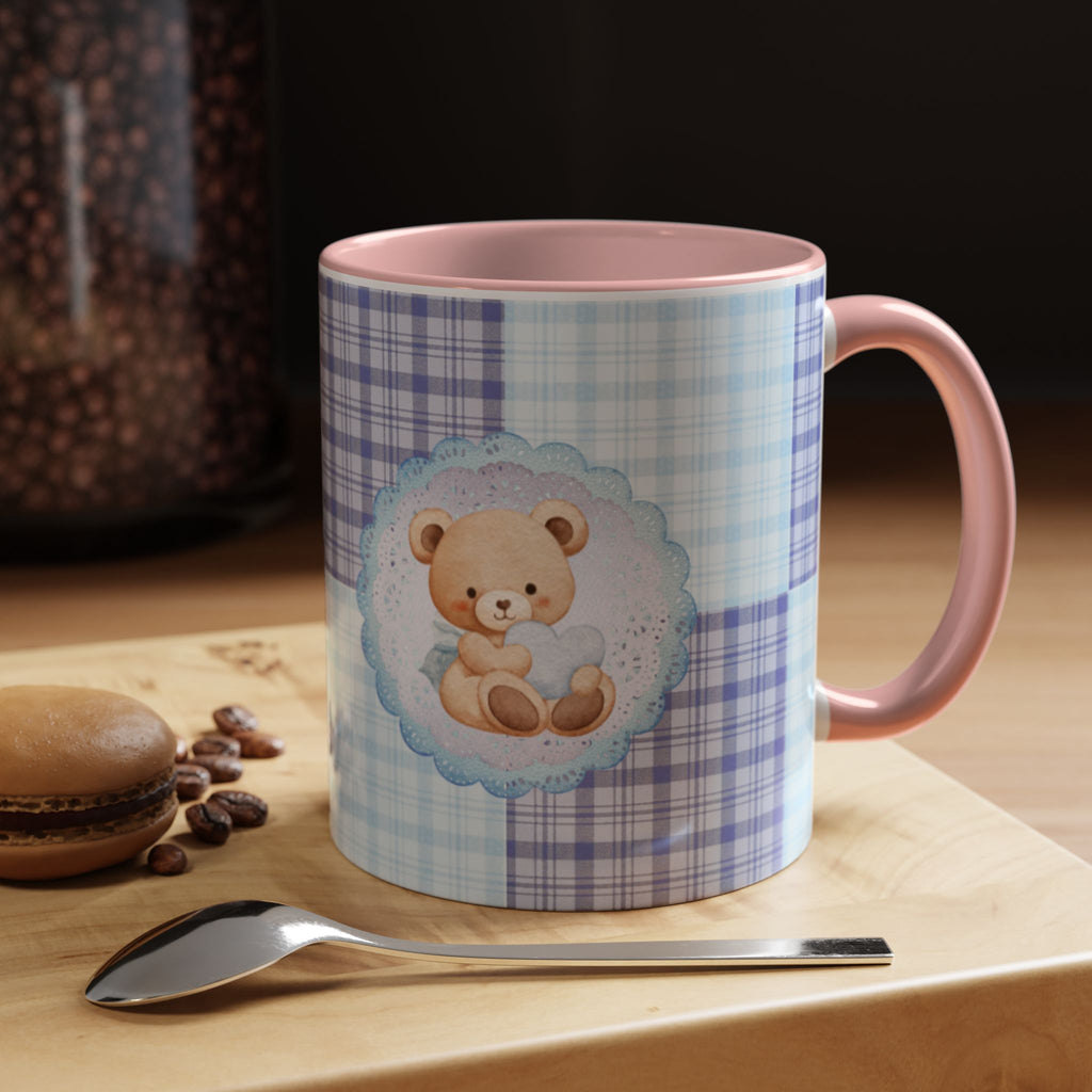 Blue Teddy Bear Plaid Accent Coffee Mug — Baby Shower Newborn Gift (11/15oz)