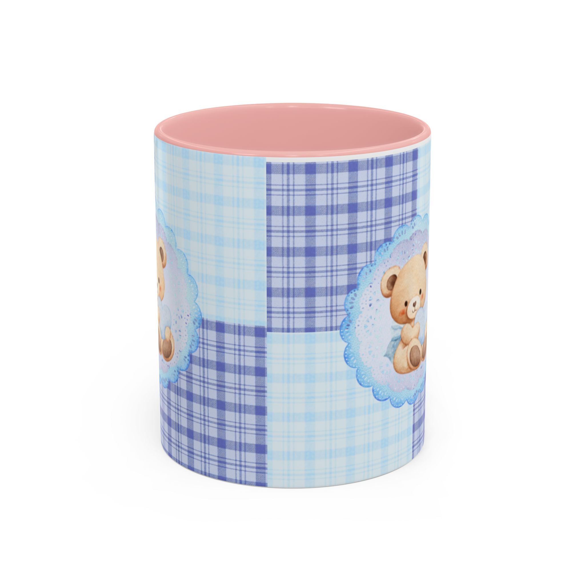 Blue Teddy Bear Plaid Accent Coffee Mug — Baby Shower Newborn Gift (11/15oz)