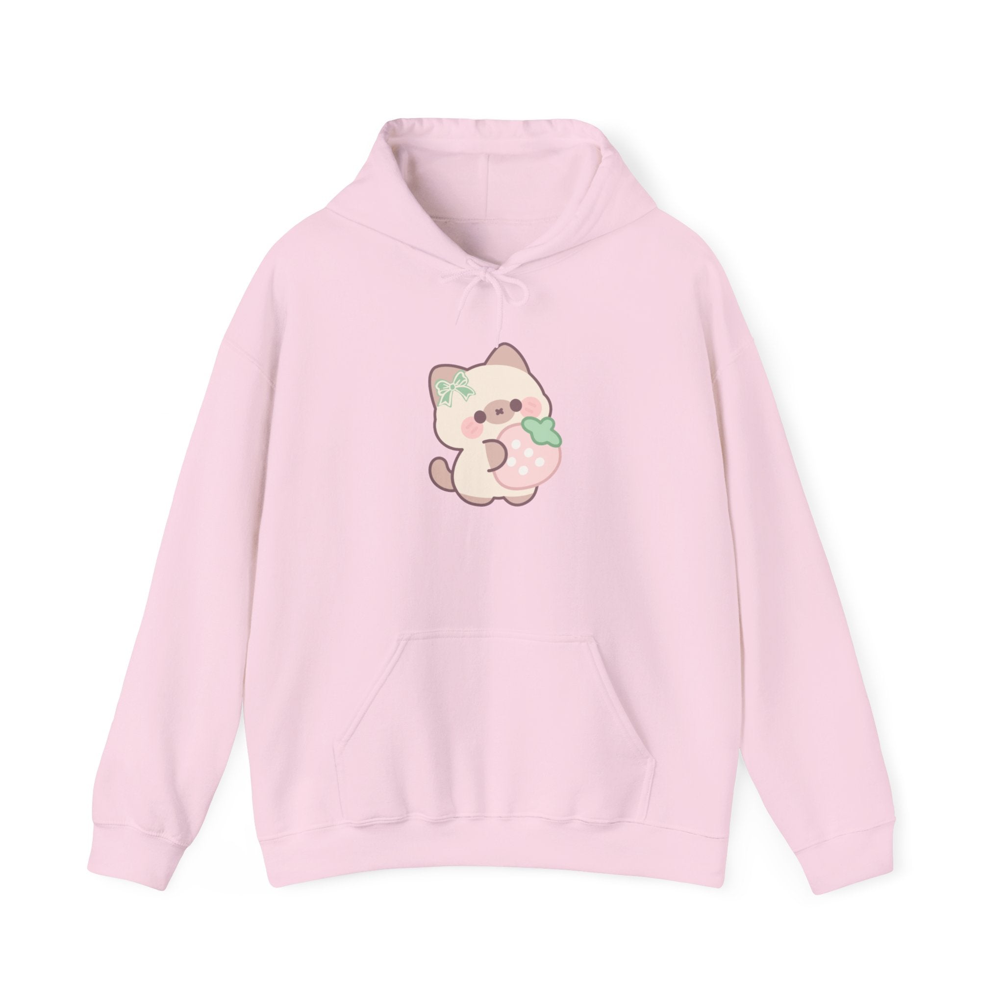 Kawaii Peach Cat Hoodie — Cute Pastel Cat Eating Peach Graphic Sweatshirt