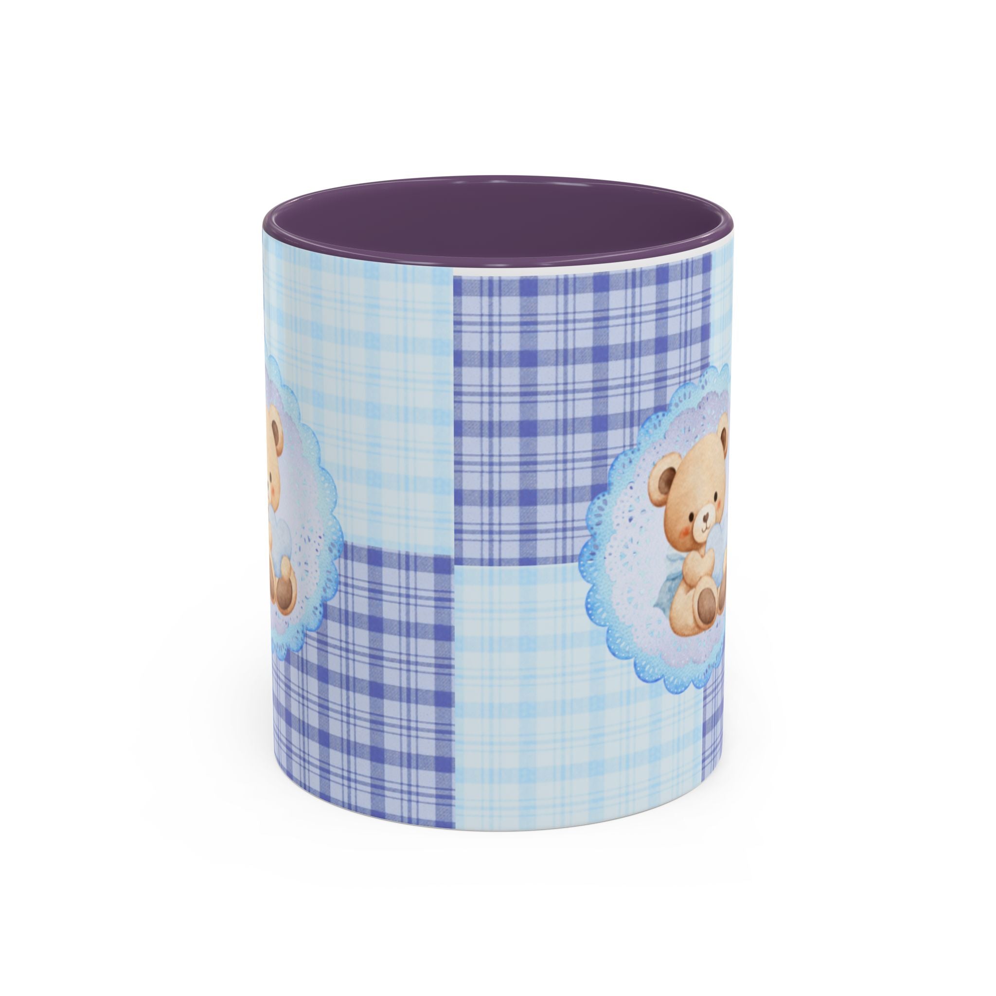 Blue Teddy Bear Plaid Accent Coffee Mug — Baby Shower Newborn Gift (11/15oz)