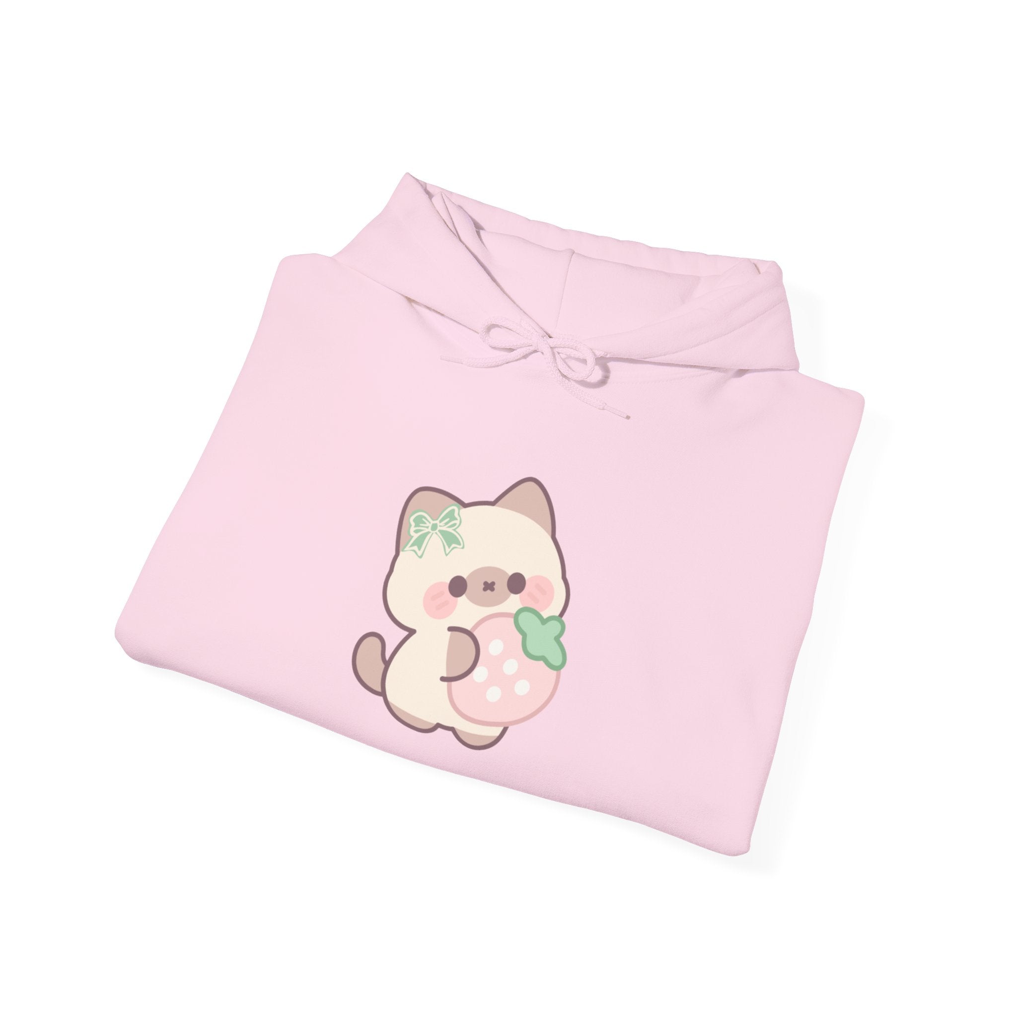 Kawaii Peach Cat Hoodie — Cute Pastel Cat Eating Peach Graphic Sweatshirt