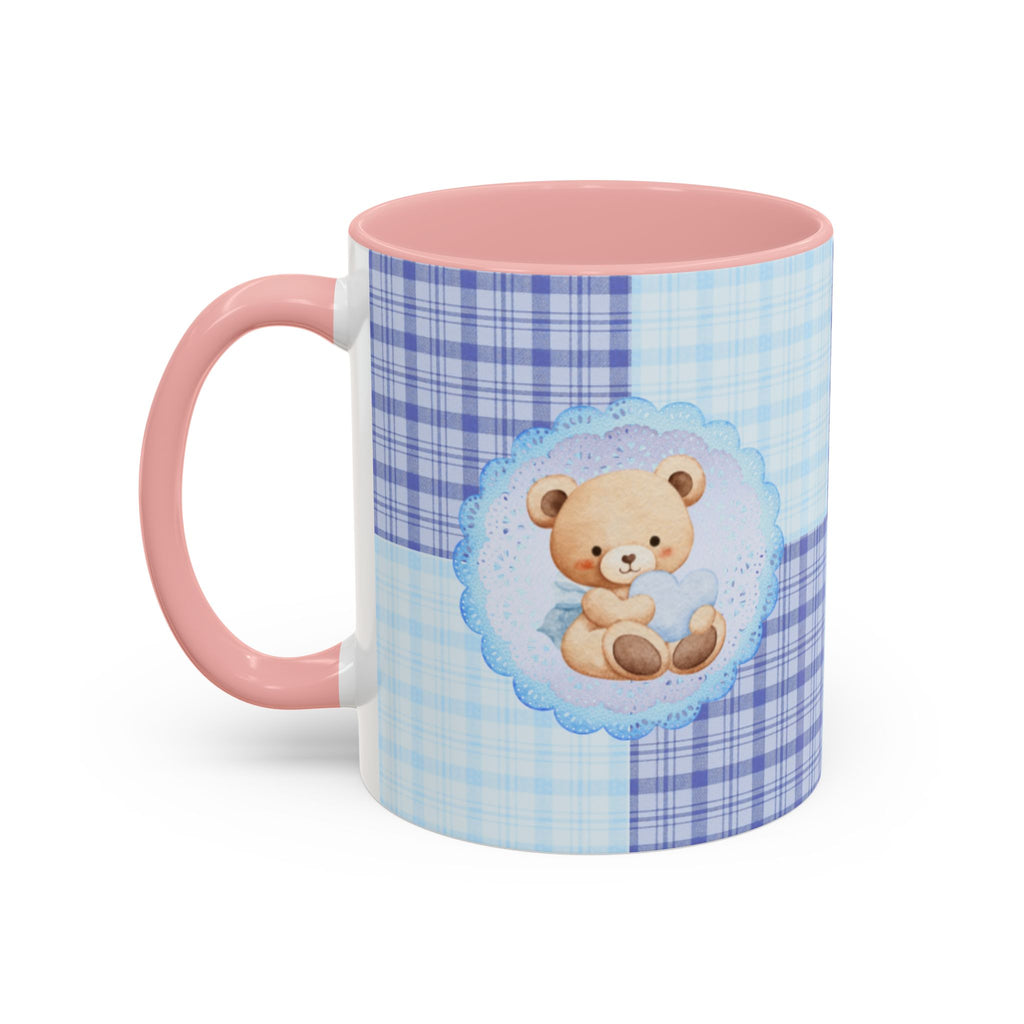 Blue Teddy Bear Plaid Accent Coffee Mug — Baby Shower Newborn Gift (11/15oz)