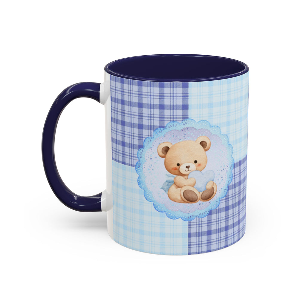 Blue Teddy Bear Plaid Accent Coffee Mug — Baby Shower Newborn Gift (11/15oz)