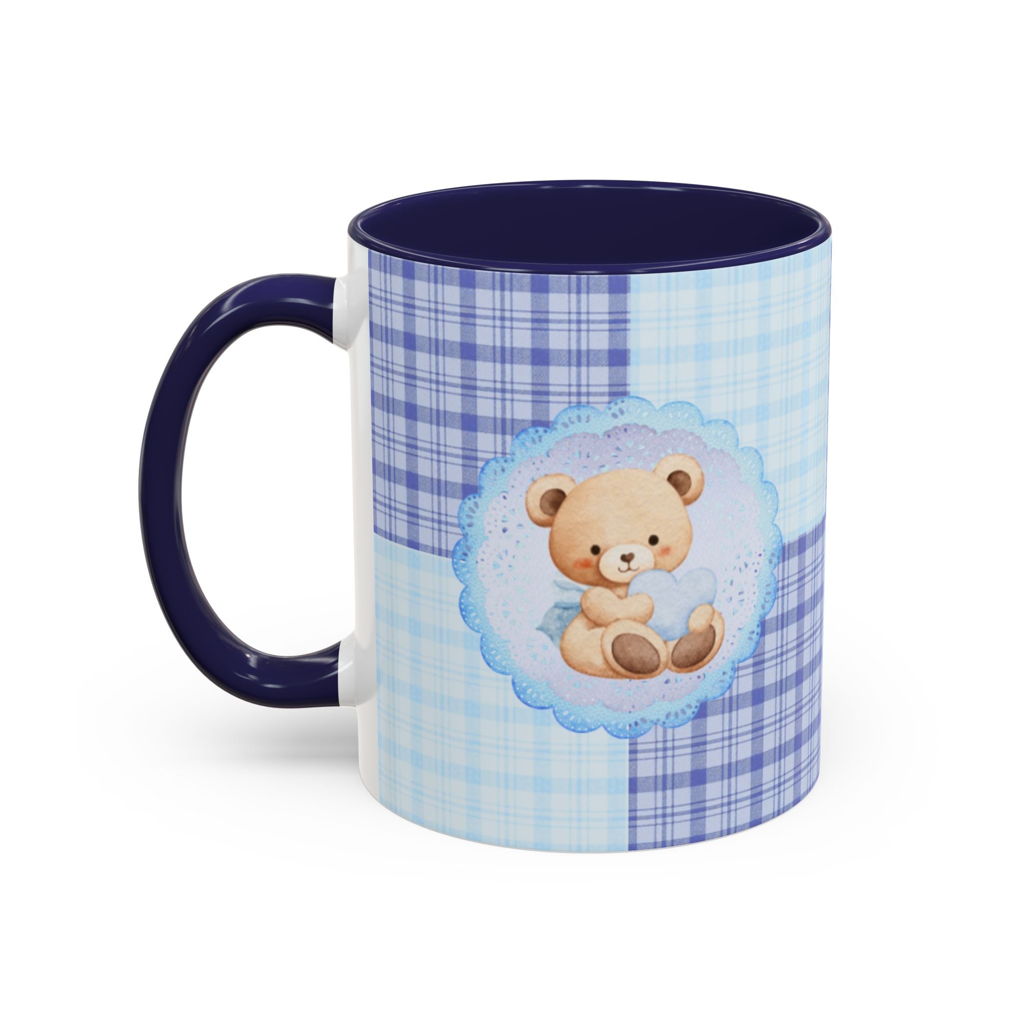 Blue Teddy Bear Plaid Accent Coffee Mug — Baby Shower Newborn Gift (11/15oz)
