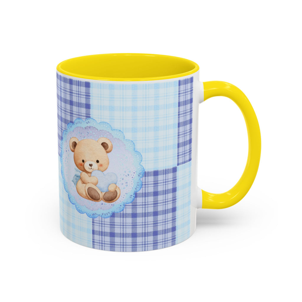 Blue Teddy Bear Plaid Accent Coffee Mug — Baby Shower Newborn Gift (11/15oz)