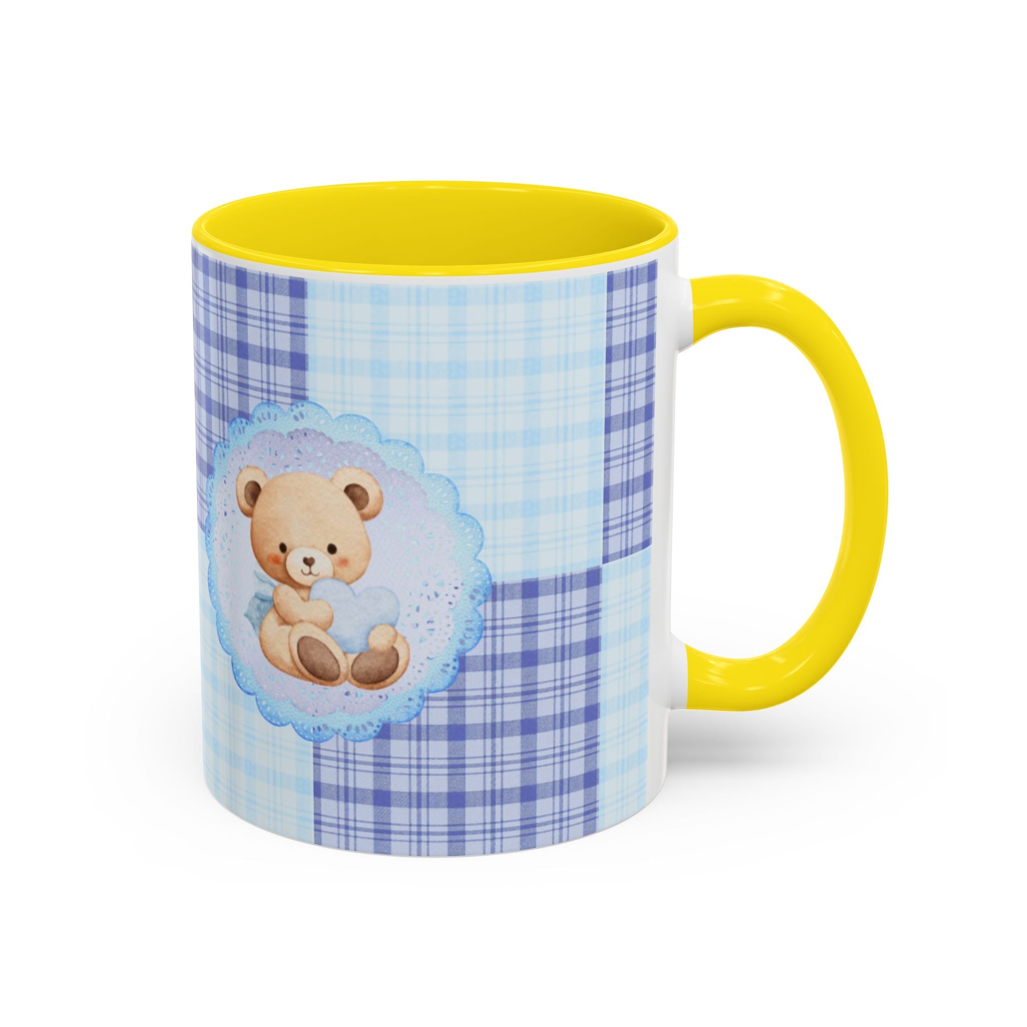 Blue Teddy Bear Plaid Accent Coffee Mug — Baby Shower Newborn Gift (11/15oz)