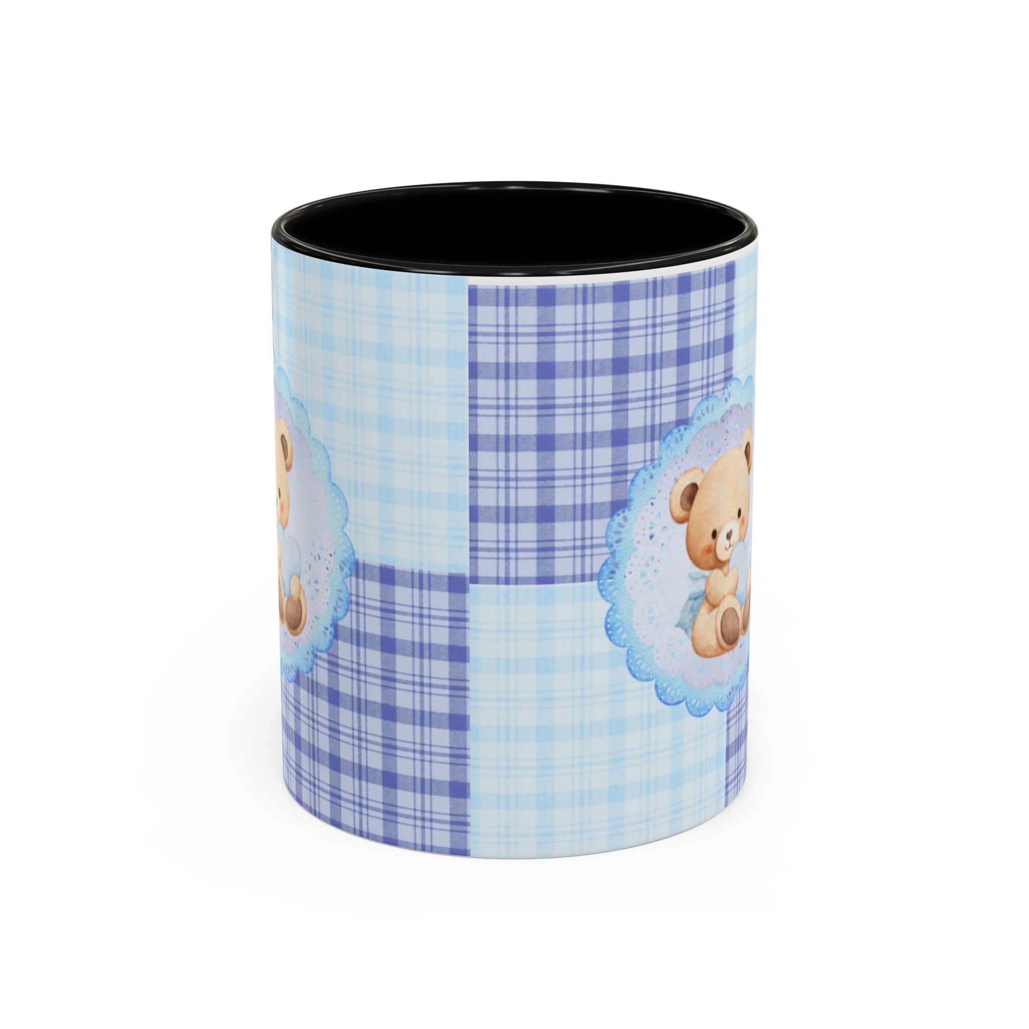 Blue Teddy Bear Plaid Accent Coffee Mug — Baby Shower Newborn Gift (11/15oz)
