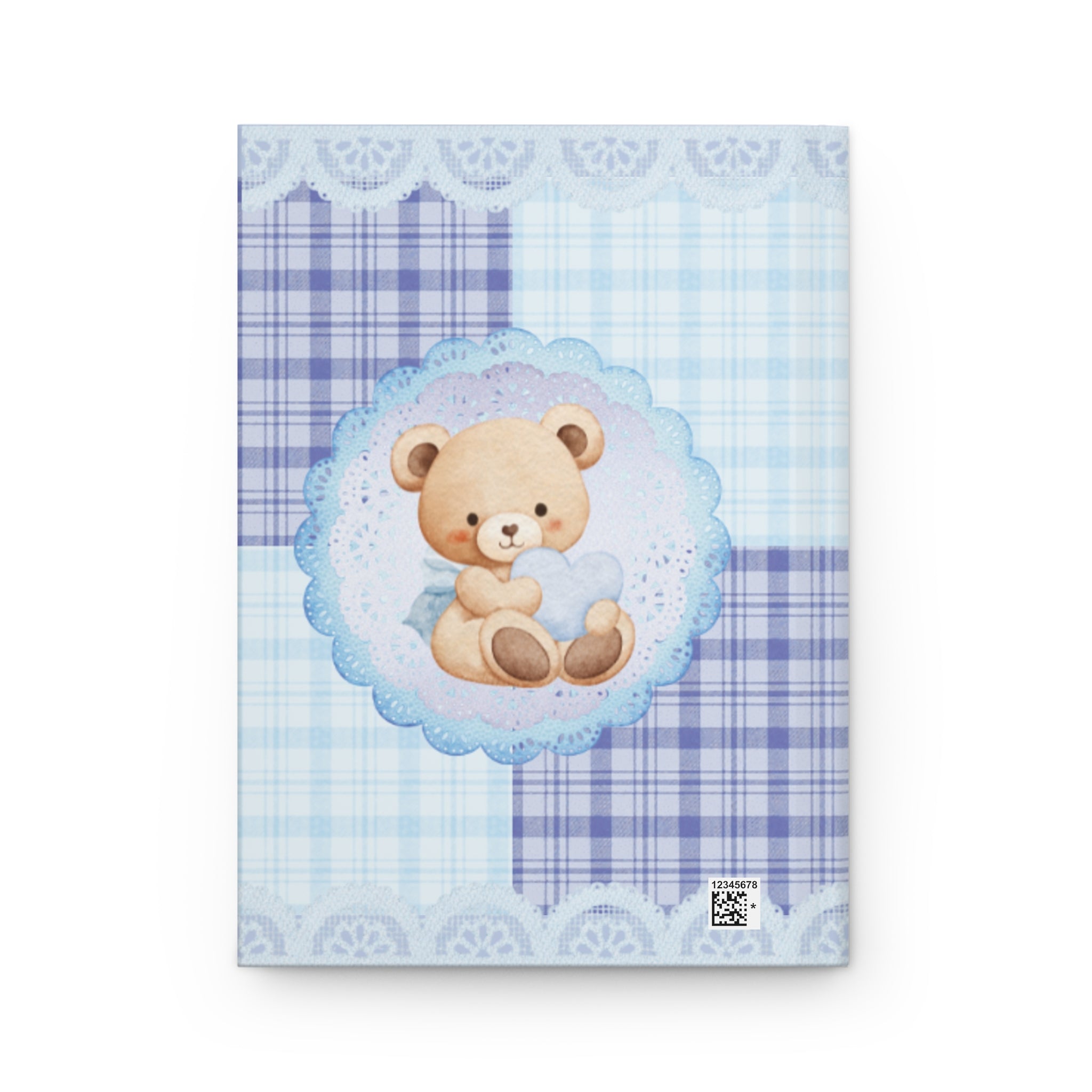 Baby Boy Teddy Patchwork Hardcover Journal — Blue Nursery Notebook