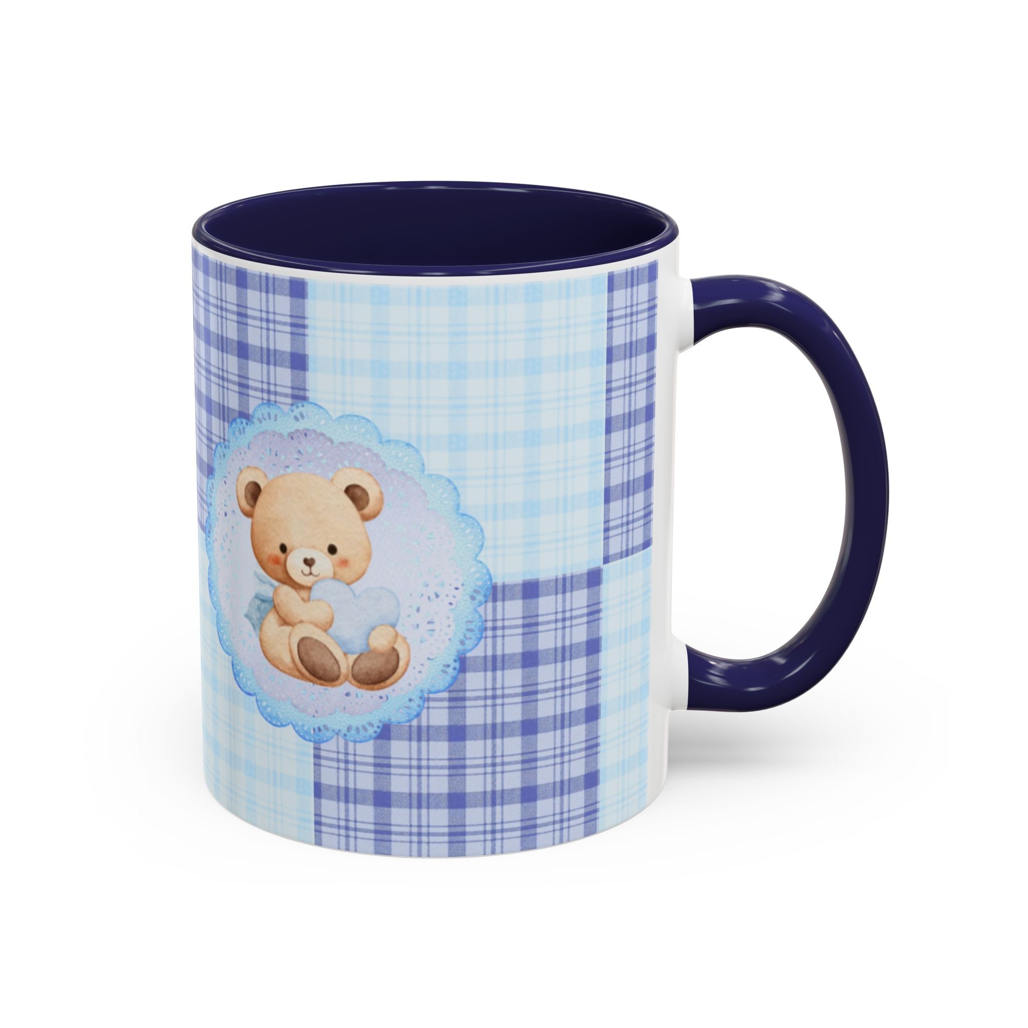 Blue Teddy Bear Plaid Accent Coffee Mug — Baby Shower Newborn Gift (11/15oz)