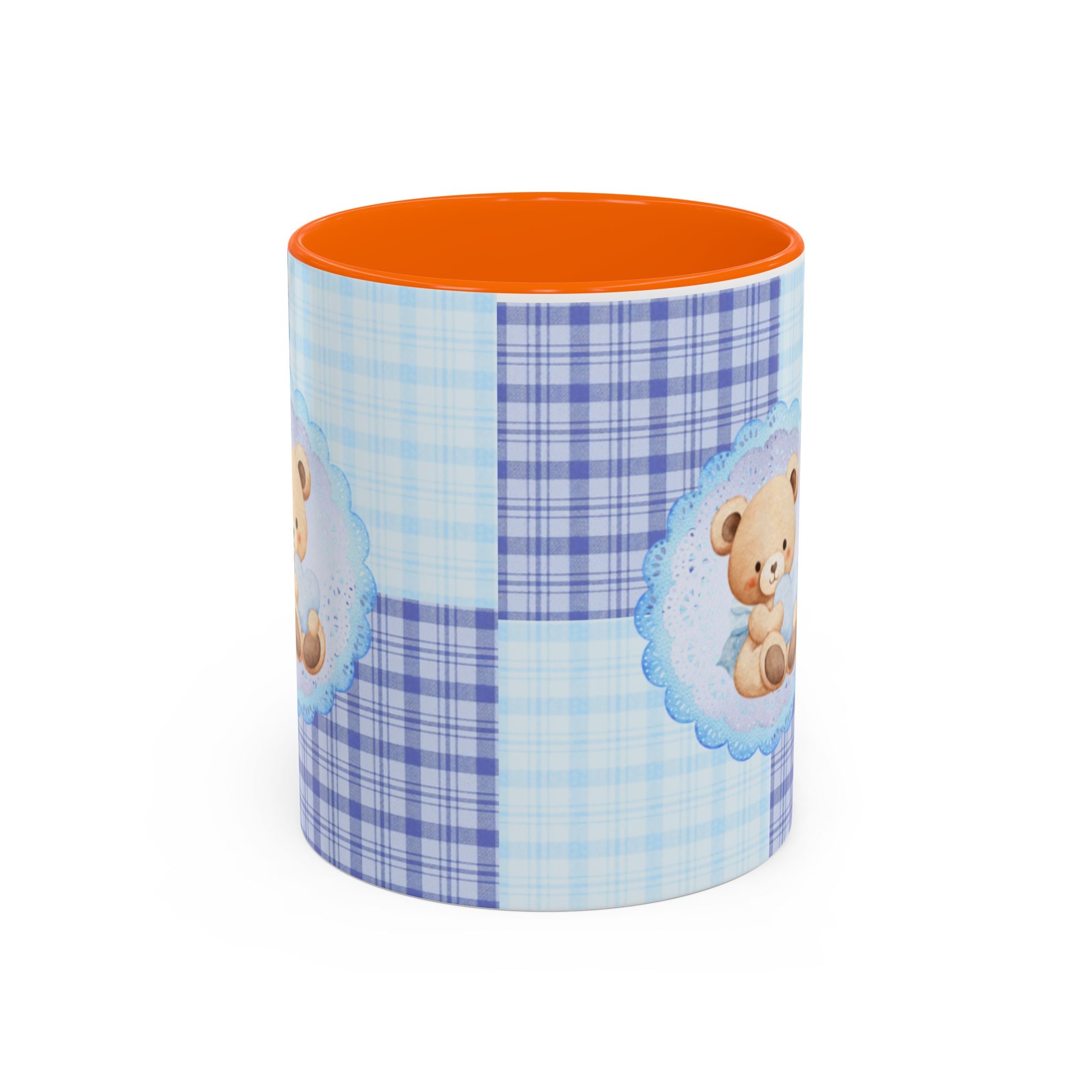 Blue Teddy Bear Plaid Accent Coffee Mug — Baby Shower Newborn Gift (11/15oz)
