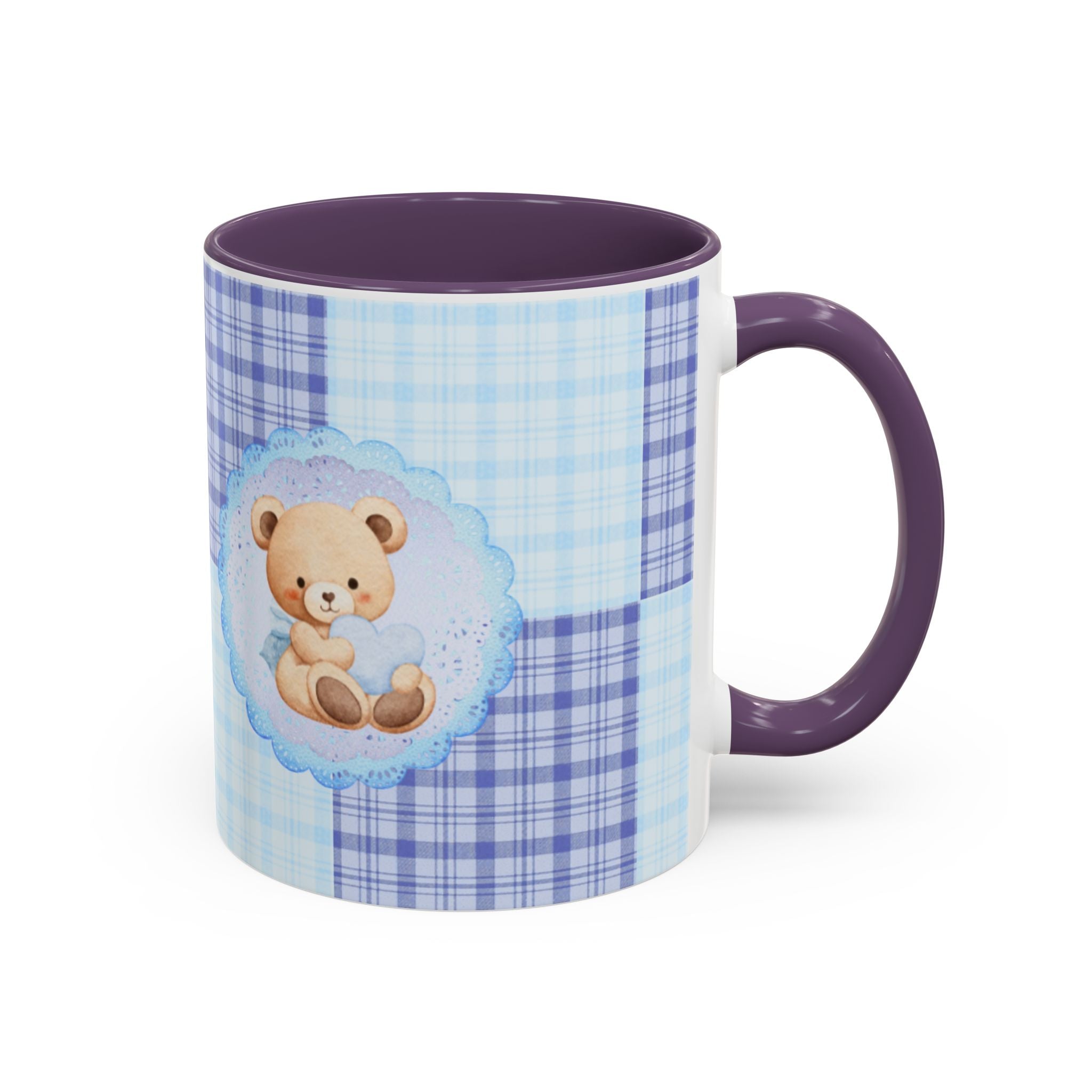 Blue Teddy Bear Plaid Accent Coffee Mug — Baby Shower Newborn Gift (11/15oz)