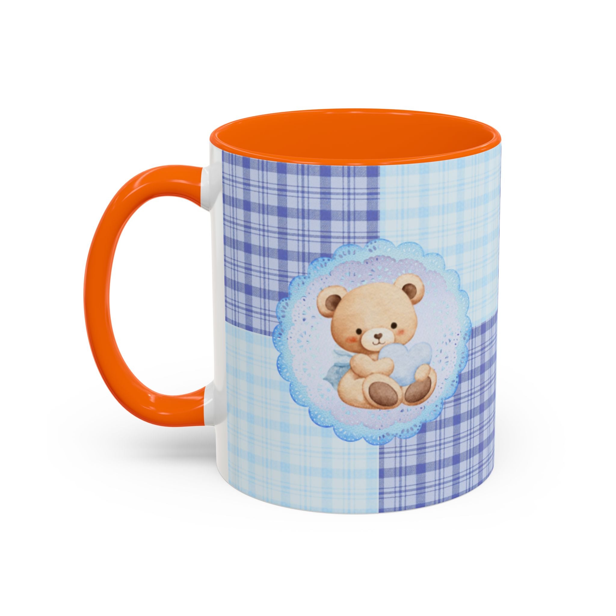 Blue Teddy Bear Plaid Accent Coffee Mug — Baby Shower Newborn Gift (11/15oz)