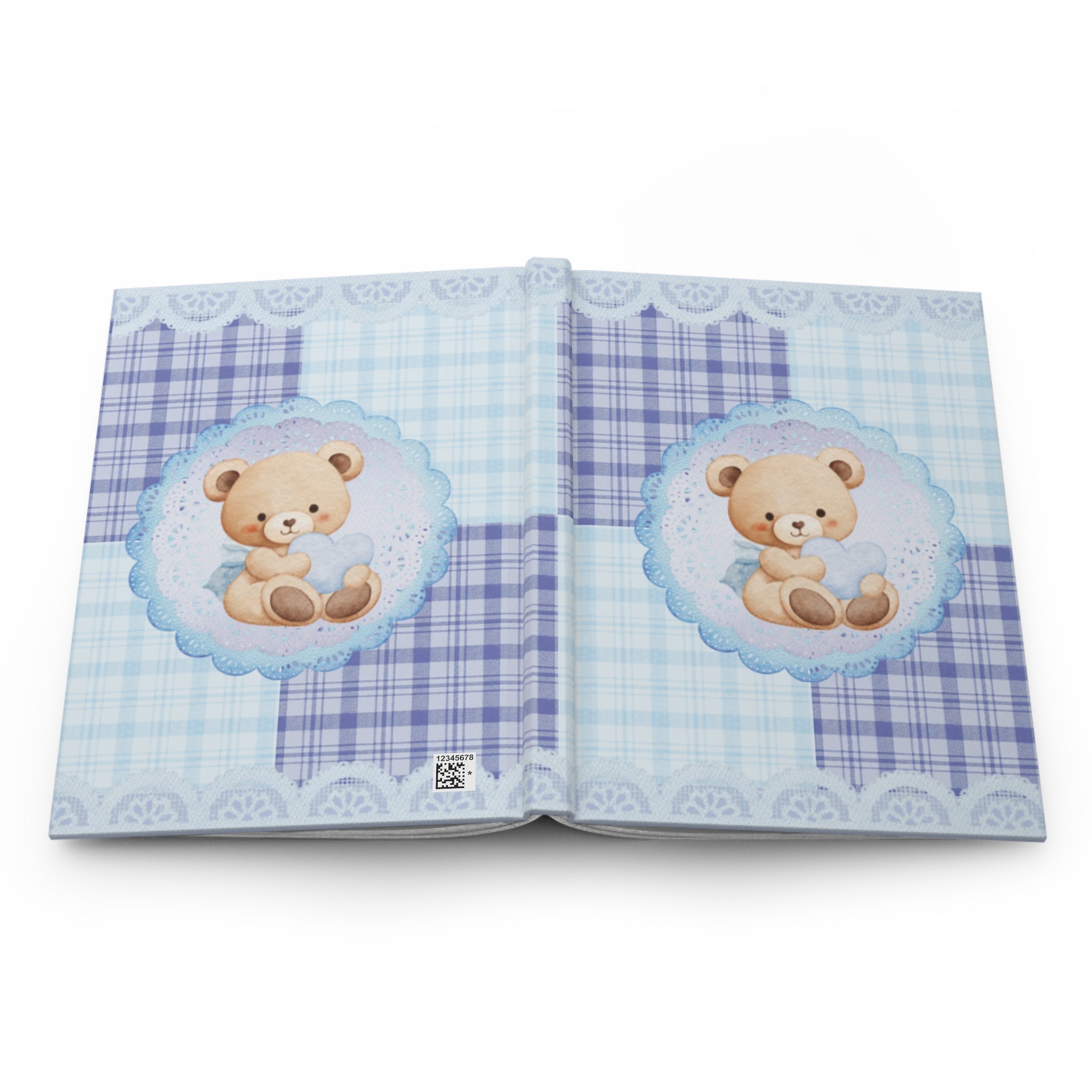 Baby Boy Teddy Patchwork Hardcover Journal — Blue Nursery Notebook