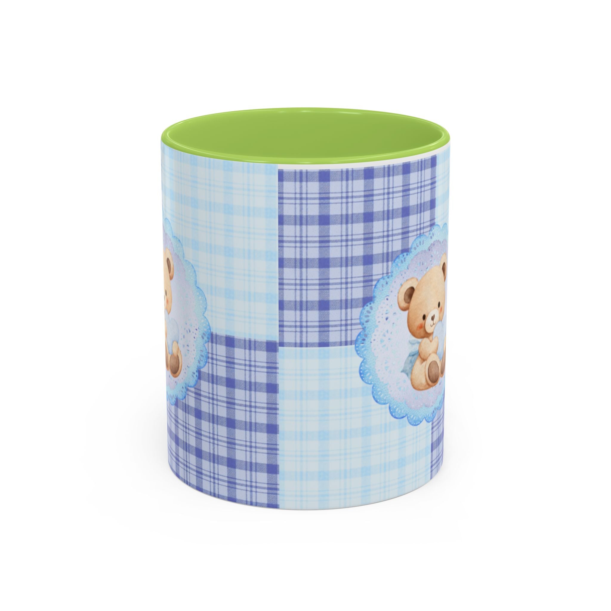 Blue Teddy Bear Plaid Accent Coffee Mug — Baby Shower Newborn Gift (11/15oz)