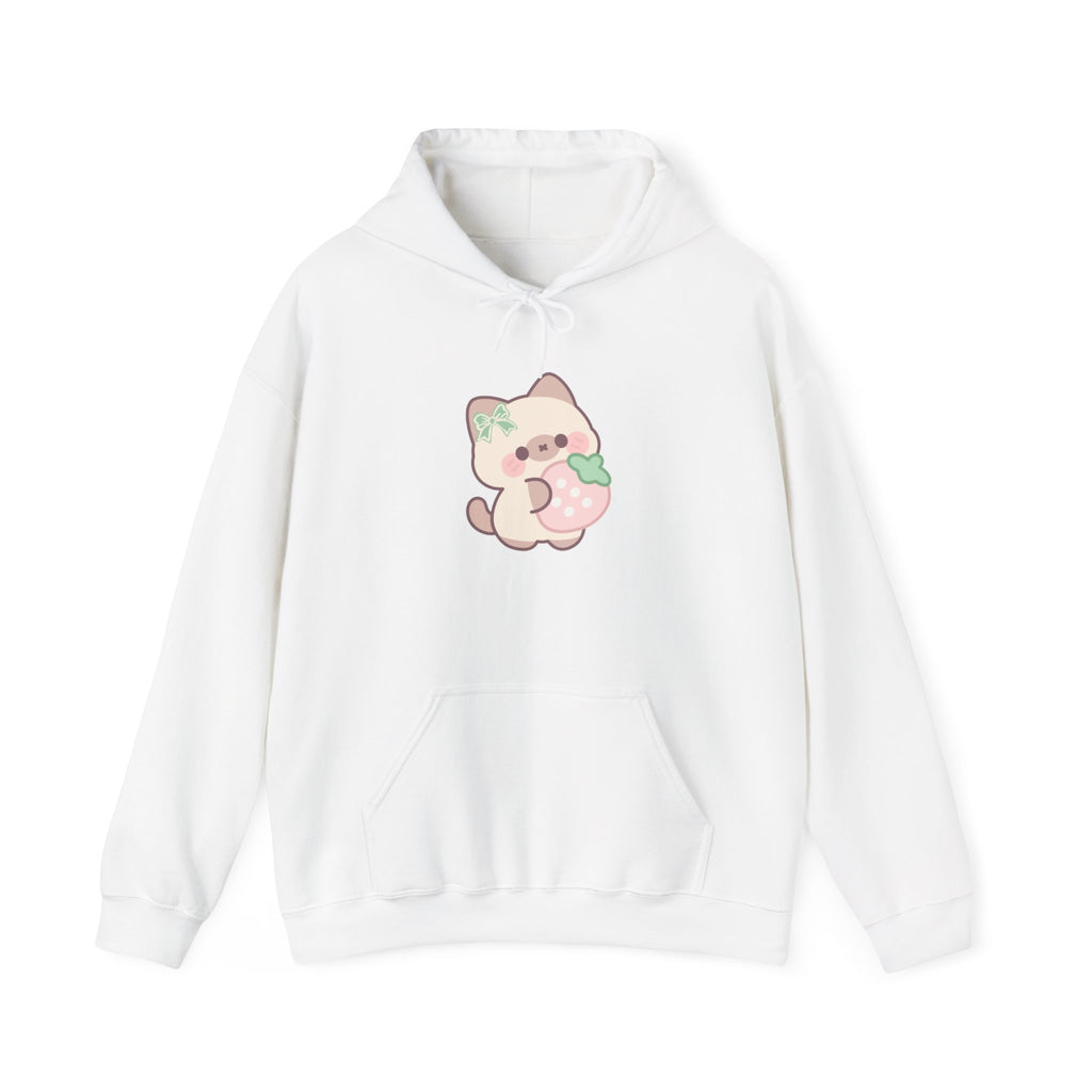 Kawaii Peach Cat Hoodie — Cute Pastel Cat Eating Peach Graphic Sweatshirt