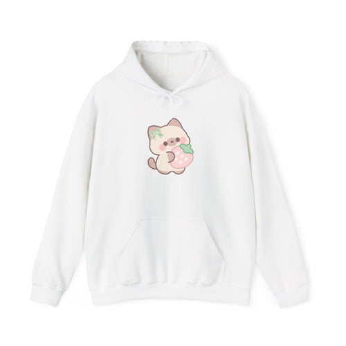 Kawaii Peach Cat Hoodie — Cute Pastel Cat Eating Peach Graphic Sweatshirt