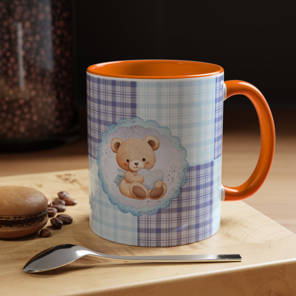 Blue Teddy Bear Plaid Accent Coffee Mug — Baby Shower Newborn Gift (11/15oz)