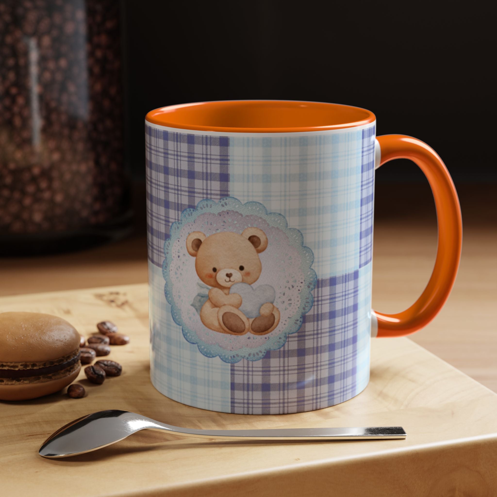 Blue Teddy Bear Plaid Accent Coffee Mug — Baby Shower Newborn Gift (11/15oz)