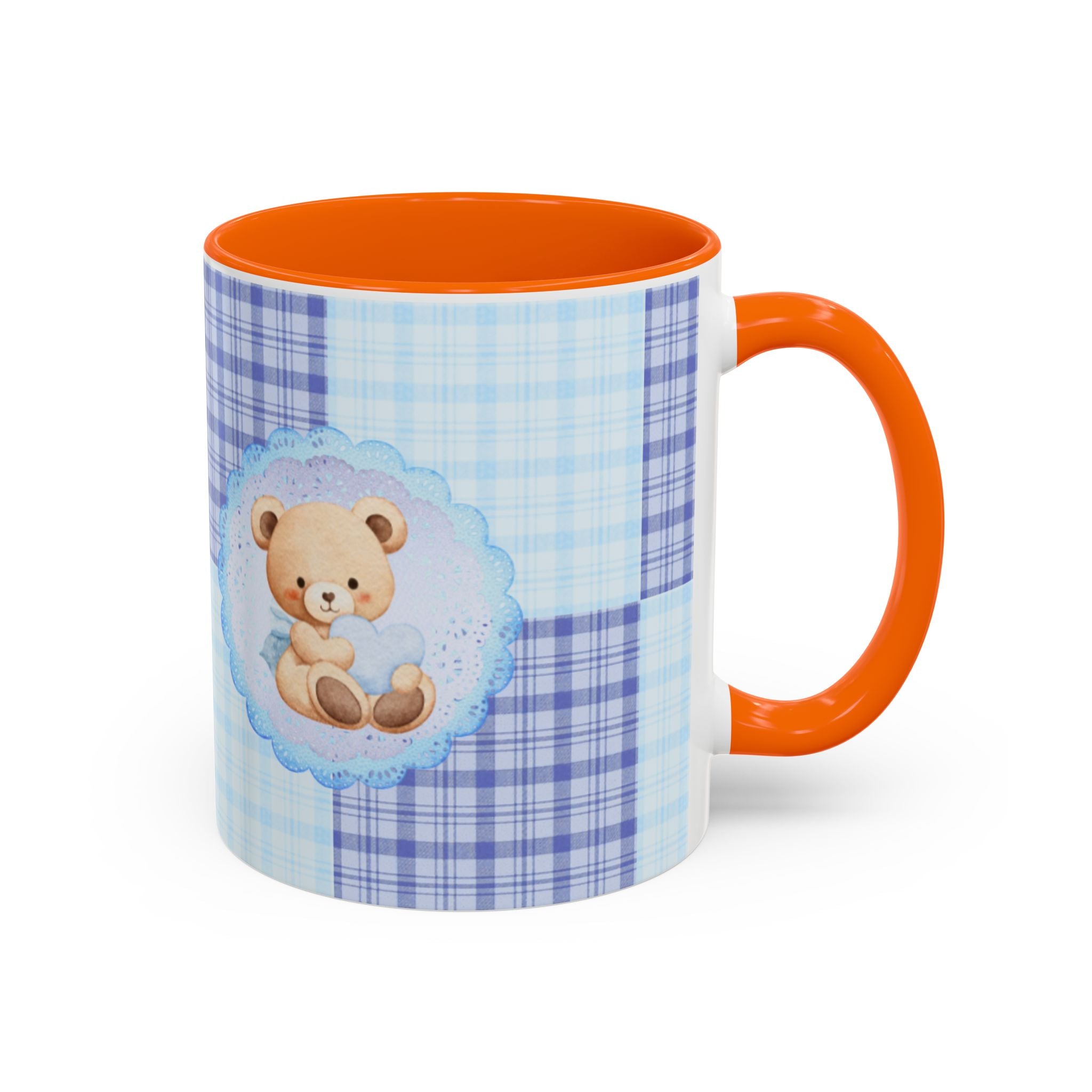 Blue Teddy Bear Plaid Accent Coffee Mug — Baby Shower Newborn Gift (11/15oz)