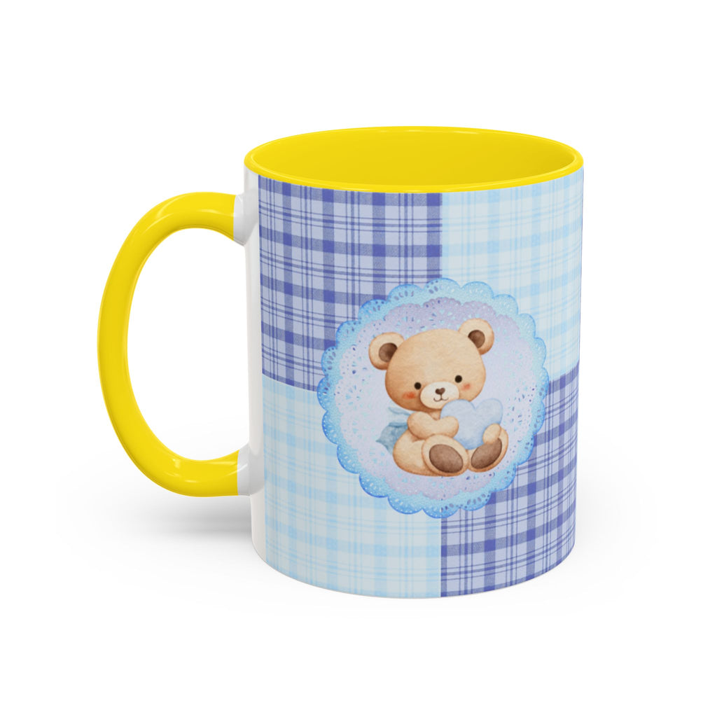 Blue Teddy Bear Plaid Accent Coffee Mug — Baby Shower Newborn Gift (11/15oz)