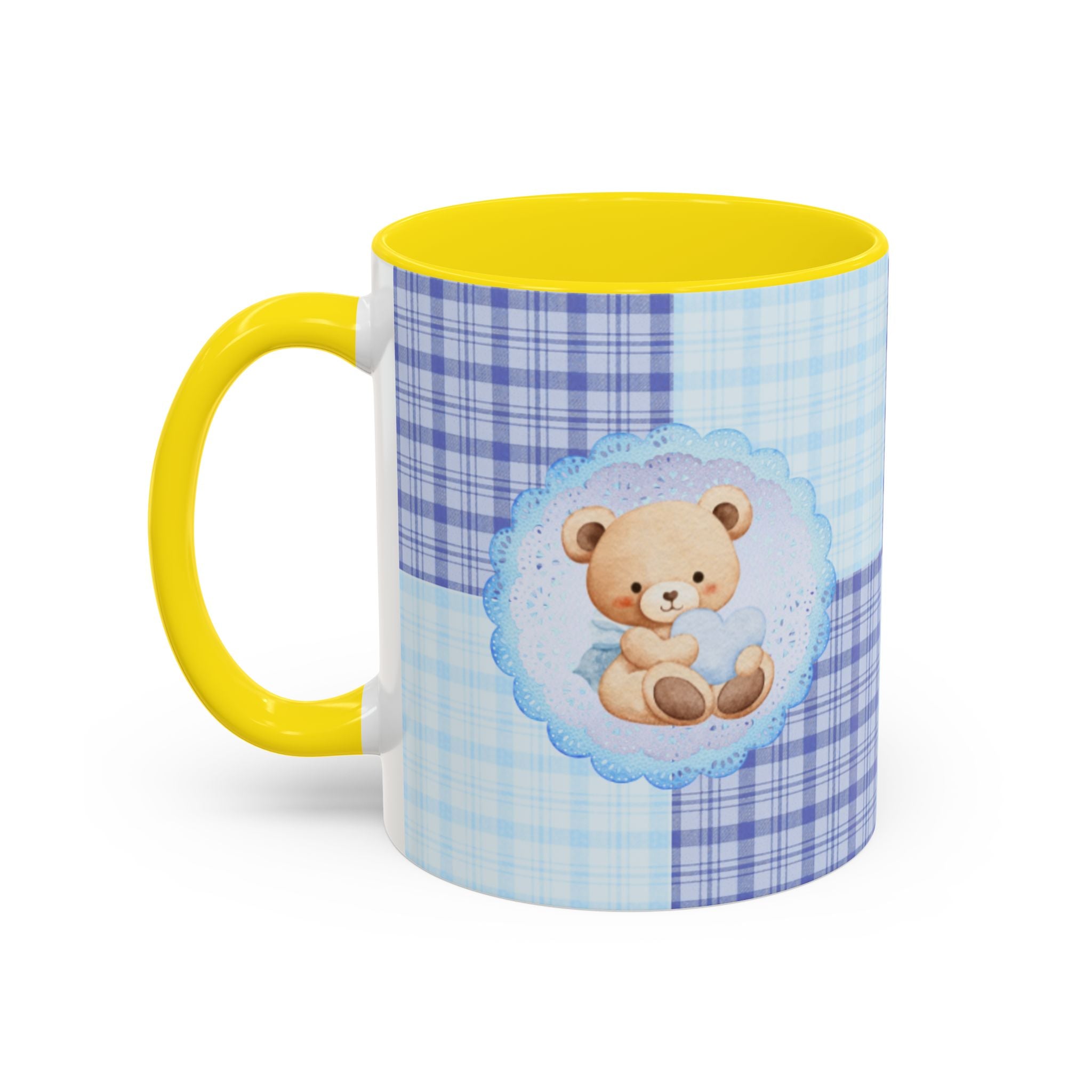 Blue Teddy Bear Plaid Accent Coffee Mug — Baby Shower Newborn Gift (11/15oz)