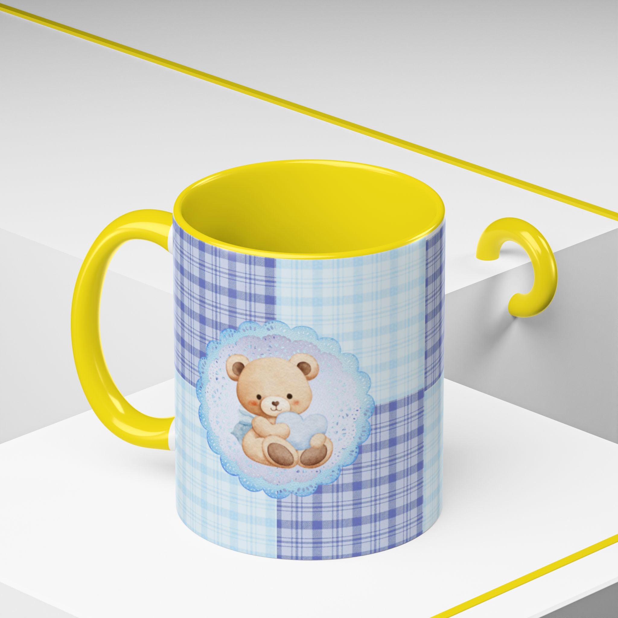 Blue Teddy Bear Plaid Accent Coffee Mug — Baby Shower Newborn Gift (11/15oz)