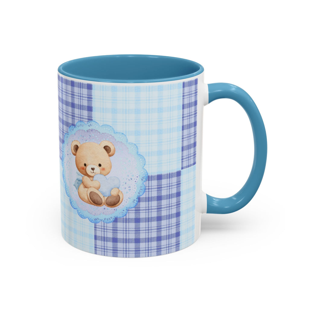 Blue Teddy Bear Plaid Accent Coffee Mug — Baby Shower Newborn Gift (11/15oz)