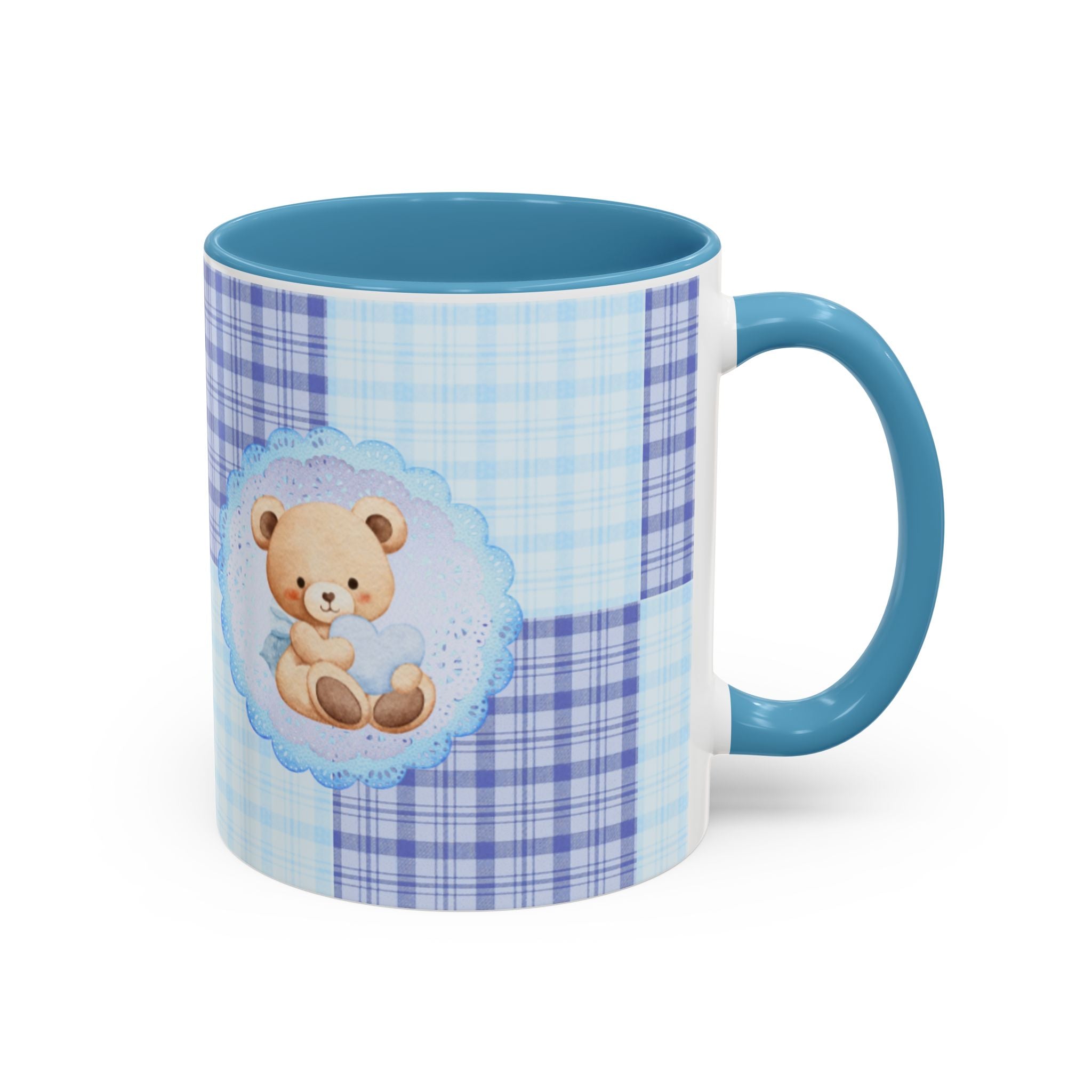 Blue Teddy Bear Plaid Accent Coffee Mug — Baby Shower Newborn Gift (11/15oz)