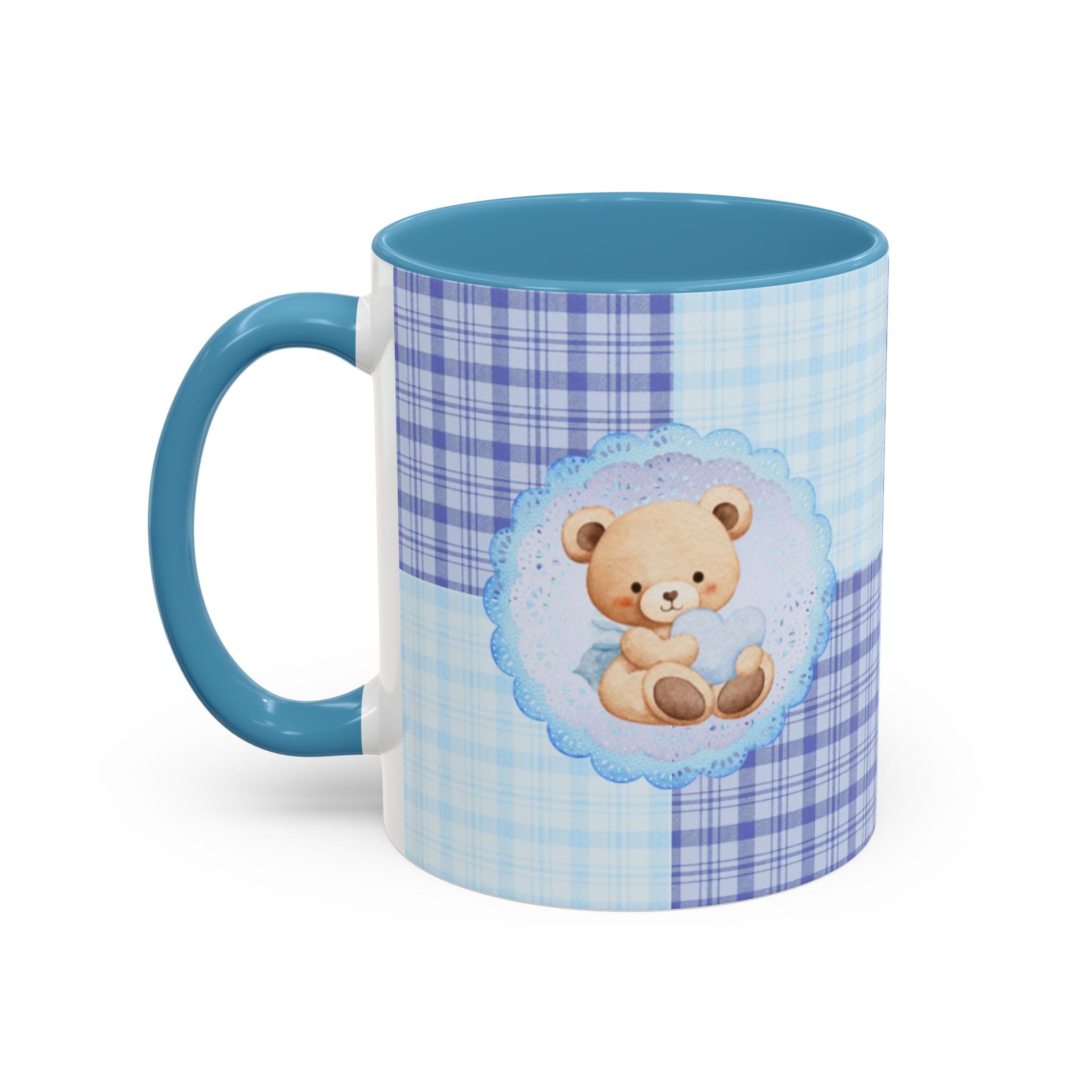Blue Teddy Bear Plaid Accent Coffee Mug — Baby Shower Newborn Gift (11/15oz)