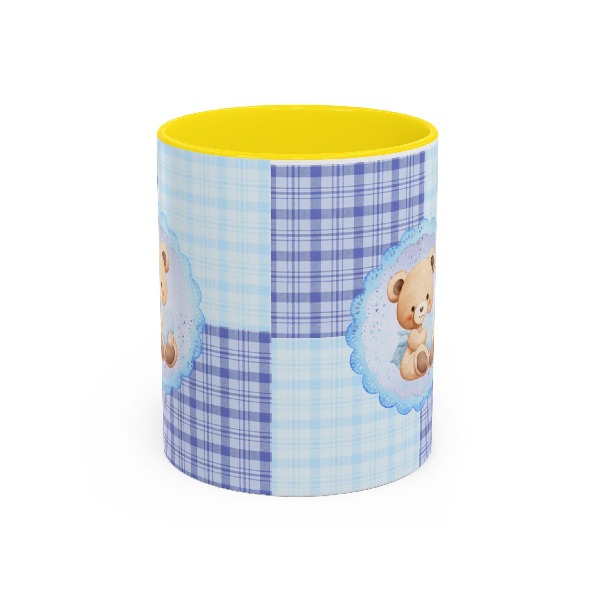Blue Teddy Bear Plaid Accent Coffee Mug — Baby Shower Newborn Gift (11/15oz)
