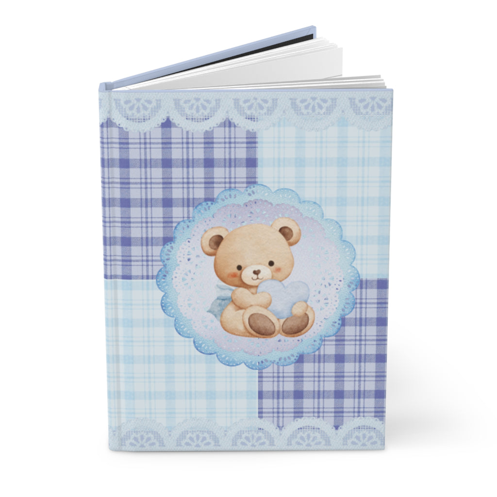 Baby Boy Teddy Patchwork Hardcover Journal — Blue Nursery Notebook