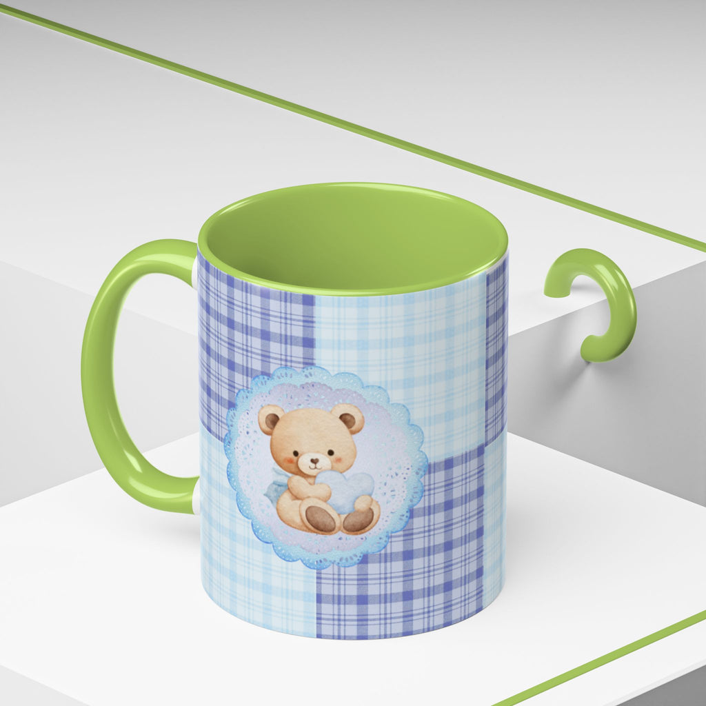 Blue Teddy Bear Plaid Accent Coffee Mug — Baby Shower Newborn Gift (11/15oz)