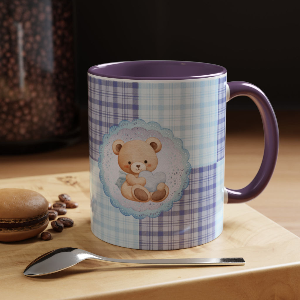 Blue Teddy Bear Plaid Accent Coffee Mug — Baby Shower Newborn Gift (11/15oz)