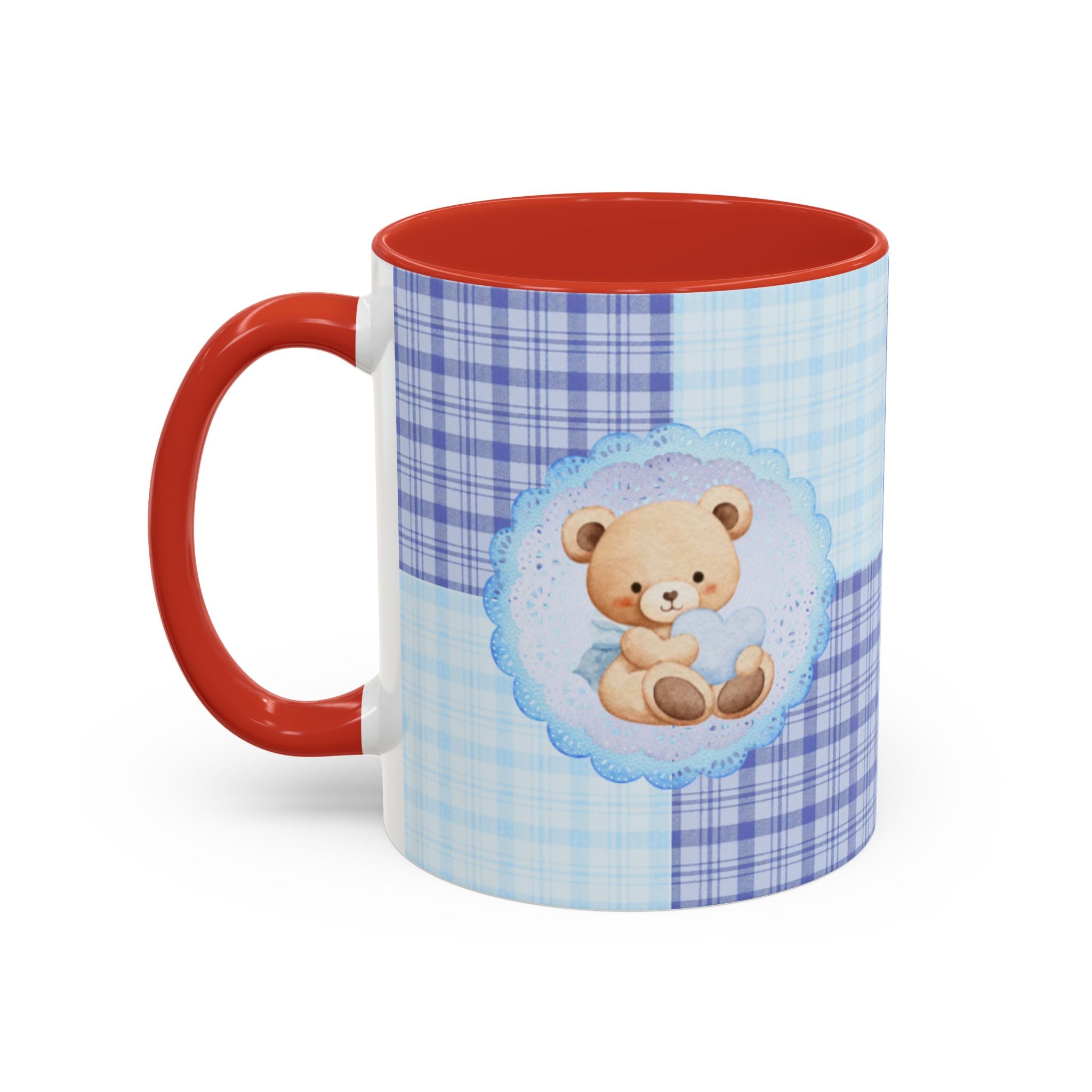 Blue Teddy Bear Plaid Accent Coffee Mug — Baby Shower Newborn Gift (11/15oz)